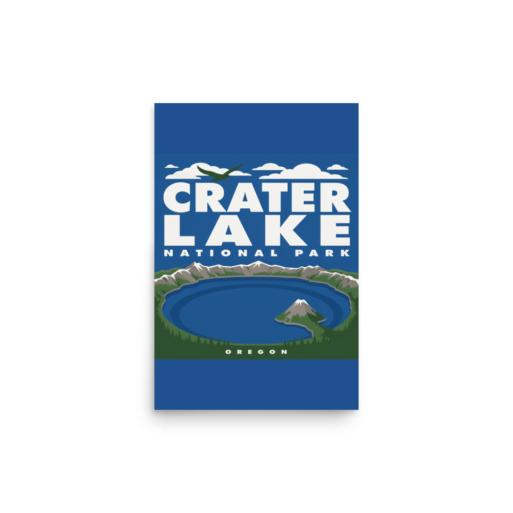 Crater Lake National Park vintage poster, 12 by 18 inch matte art print shown flat