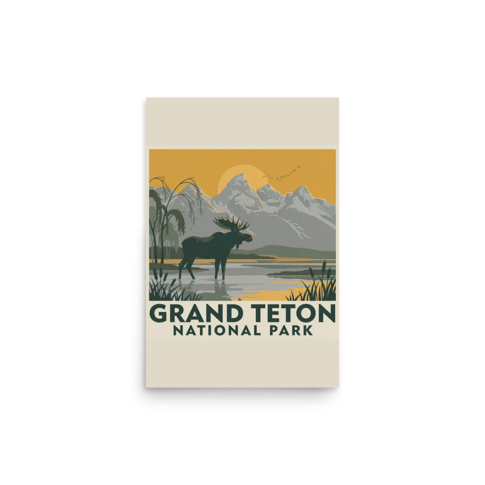 Grand Teton National Park vintage poster, 12 by 18 inch matte art print shown flat