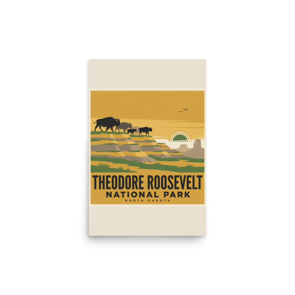 Theodore Roosevelt National Park vintage poster, 12 by 18 inch matte art print shown flat