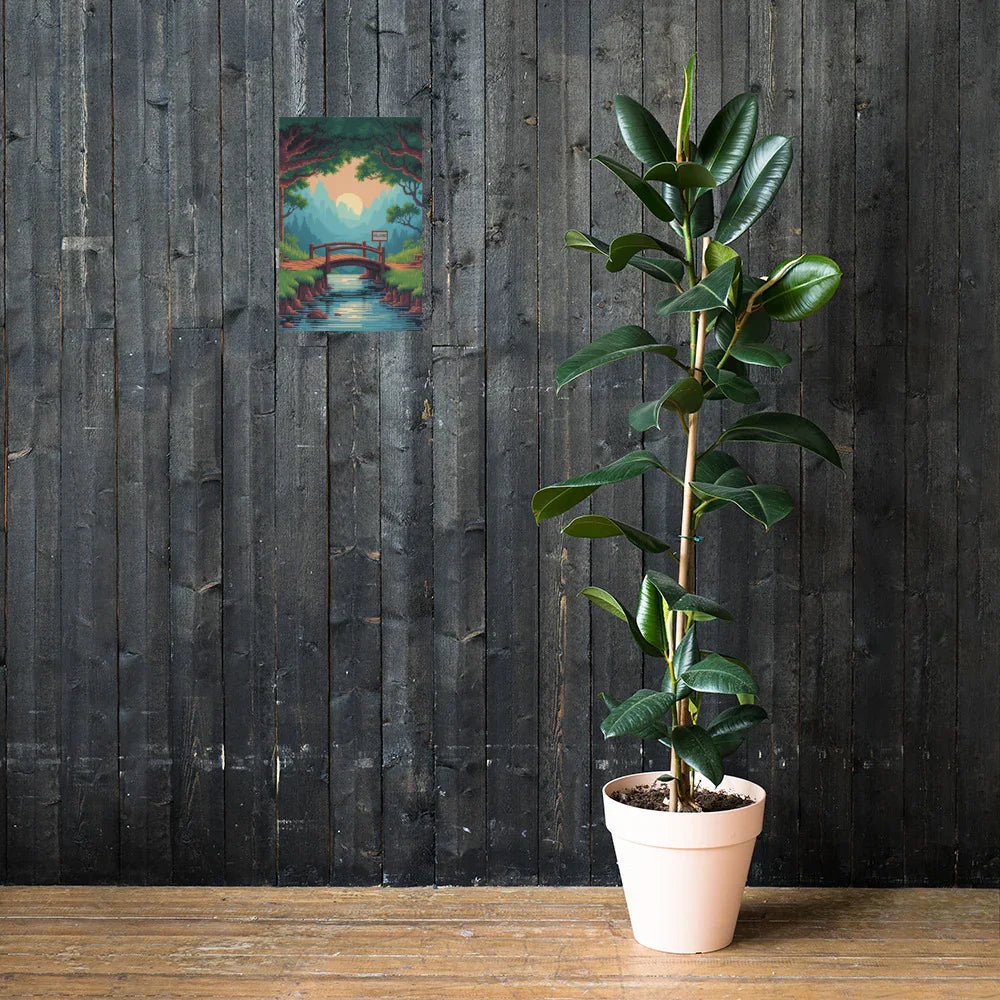 Pixel Forest Bridge – Retro 16-Bit Landscape Gaming Art Print for Cozy Gamer Rooms - RaZits
