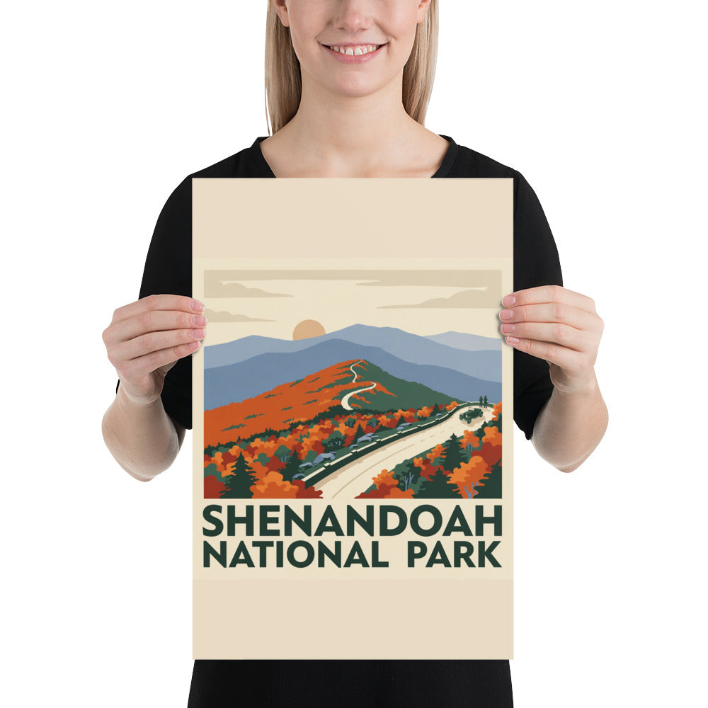 Person holding the Shenandoah National Park vintage poster to show its scale