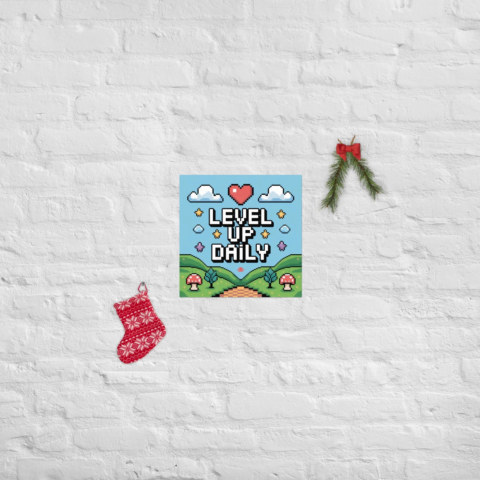 Level Up Daily – Pixel Art Motivational Gaming Poster for Retro Lovers - RaZits