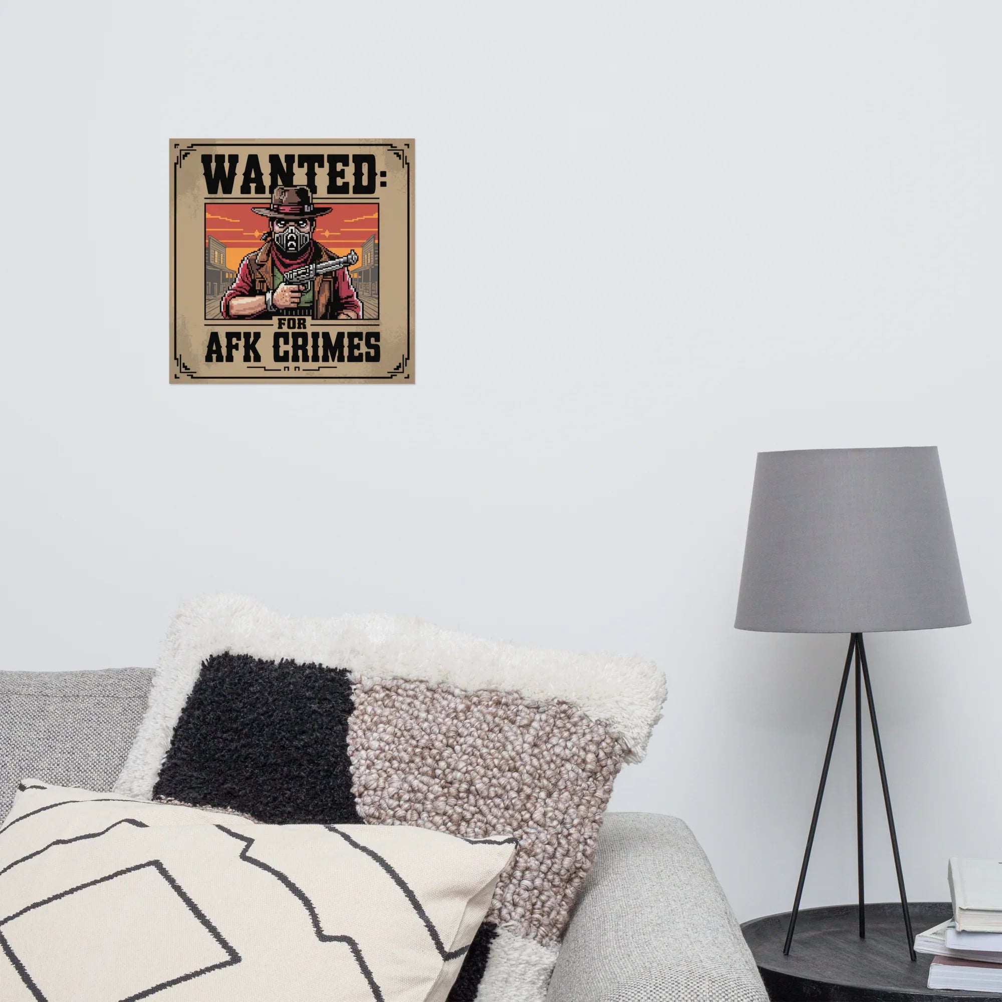 AFK Crimes Wanted Poster – Pixel Cowboy Gamer Art Print - RaZits
