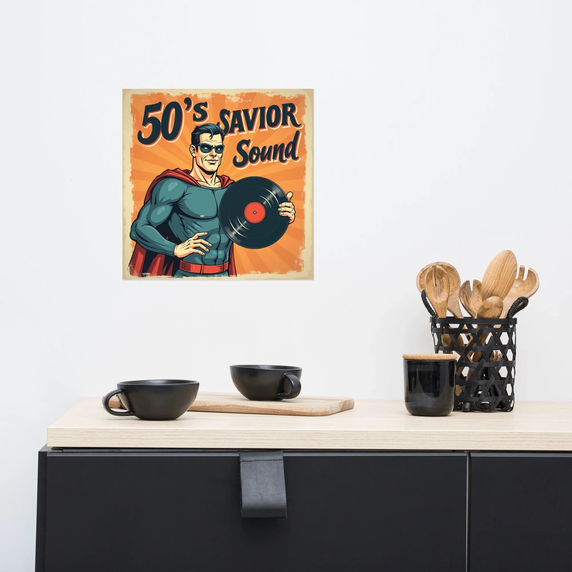 50s Savior Sound Poster – Retro Superhero Vinyl Vibe - RaZits