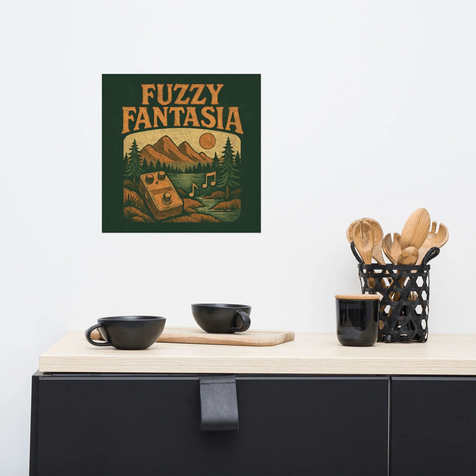 Fuzzy Fantasia Poster – Retro Guitar Pedal Meets Nature Vibes - RaZits