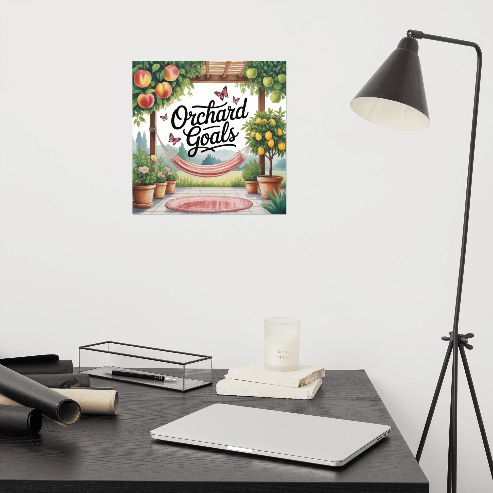 Cozy Orchard Patio Art Print – Fruit Tree Garden Illustration - RaZits