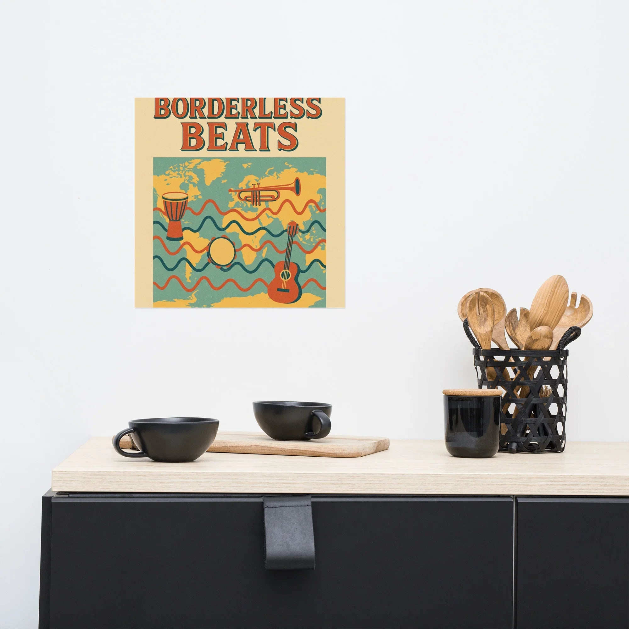 Borderless Beats Poster – World Music Travel Vibe Art - RaZits