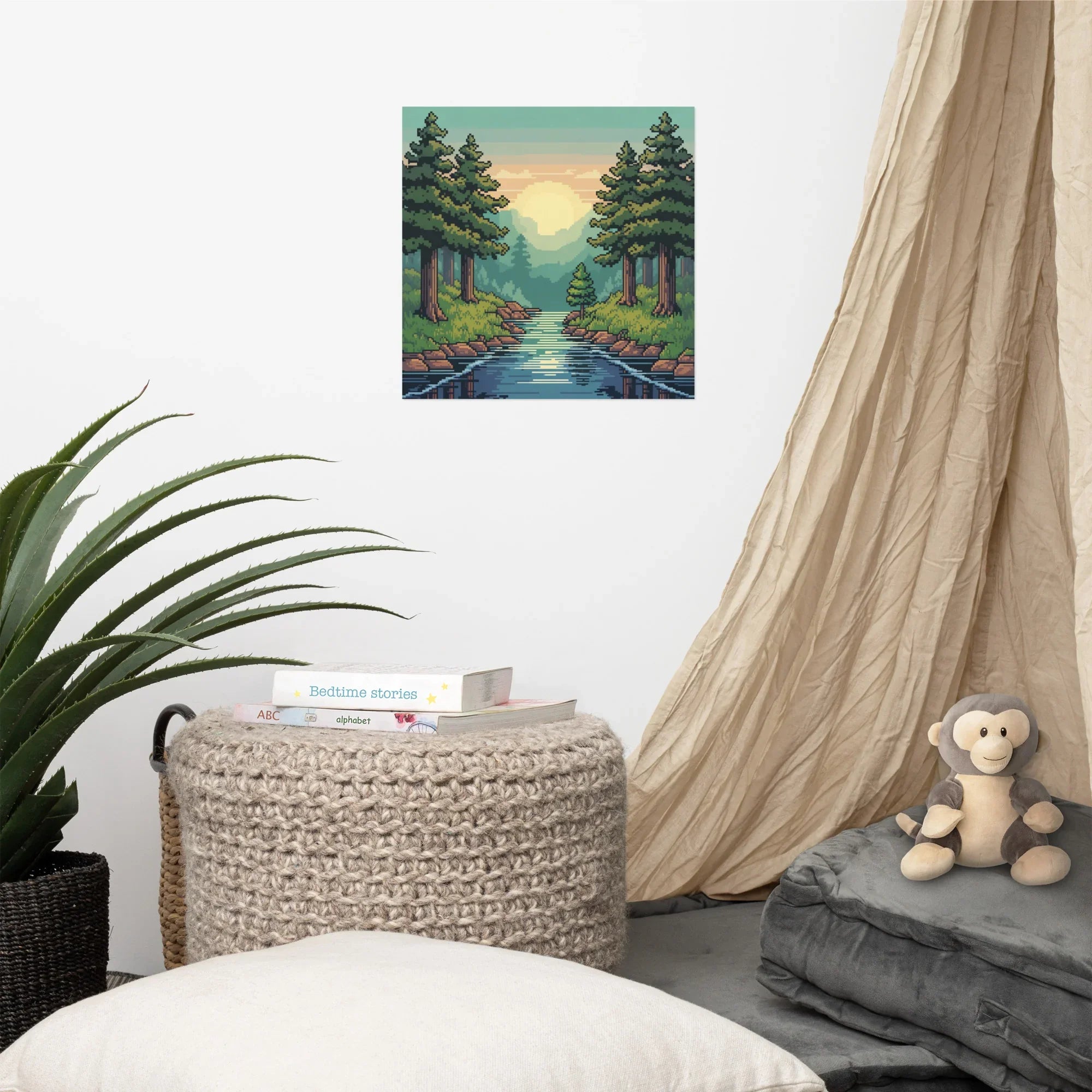 Pixel Art Forest Landscape – Retro Gaming Wall Art for Gamer Rooms - RaZits