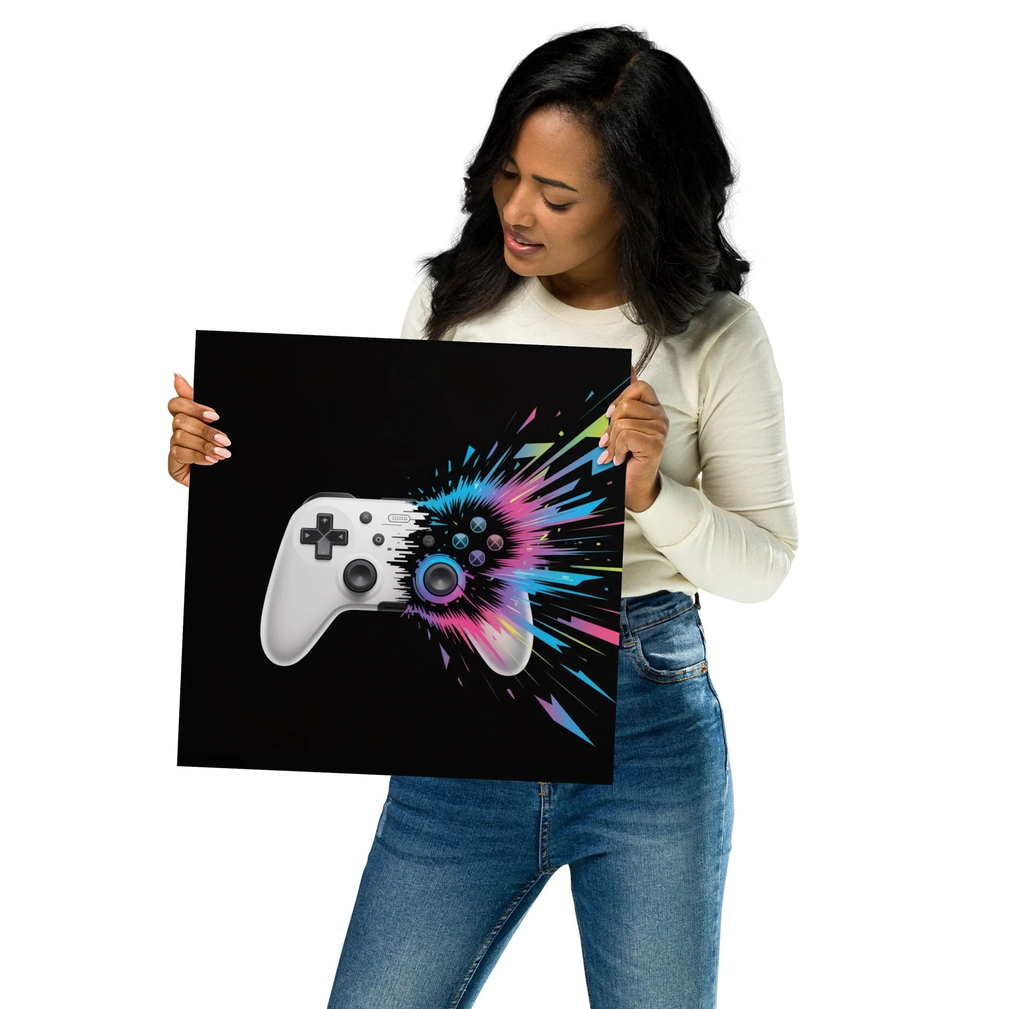 Gaming Controller Wall Art – Futuristic Digital Gamer Poster with Neon Explosion Design - RaZits