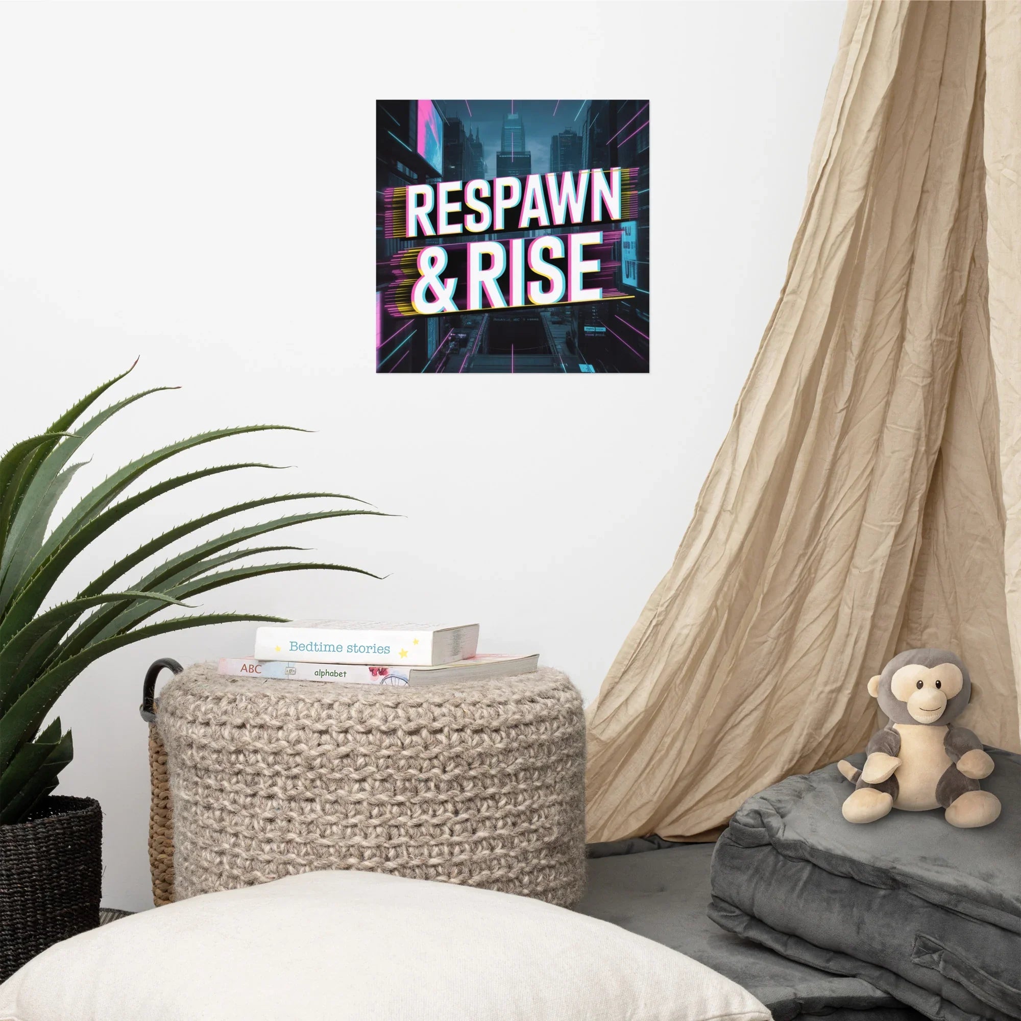 Respawn & Rise – Motivational Cyberpunk Gaming Wall Art for Gamers and Streamers - RaZits