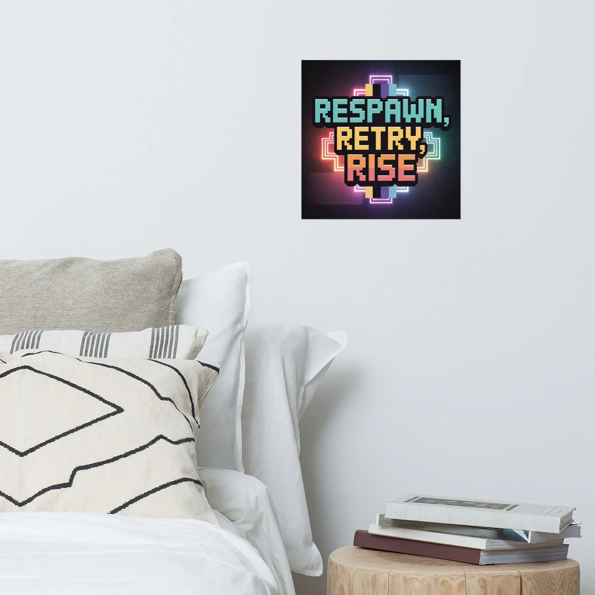 Respawn, Retry, Rise – Pixel Art Gaming Motivation Poster - RaZits