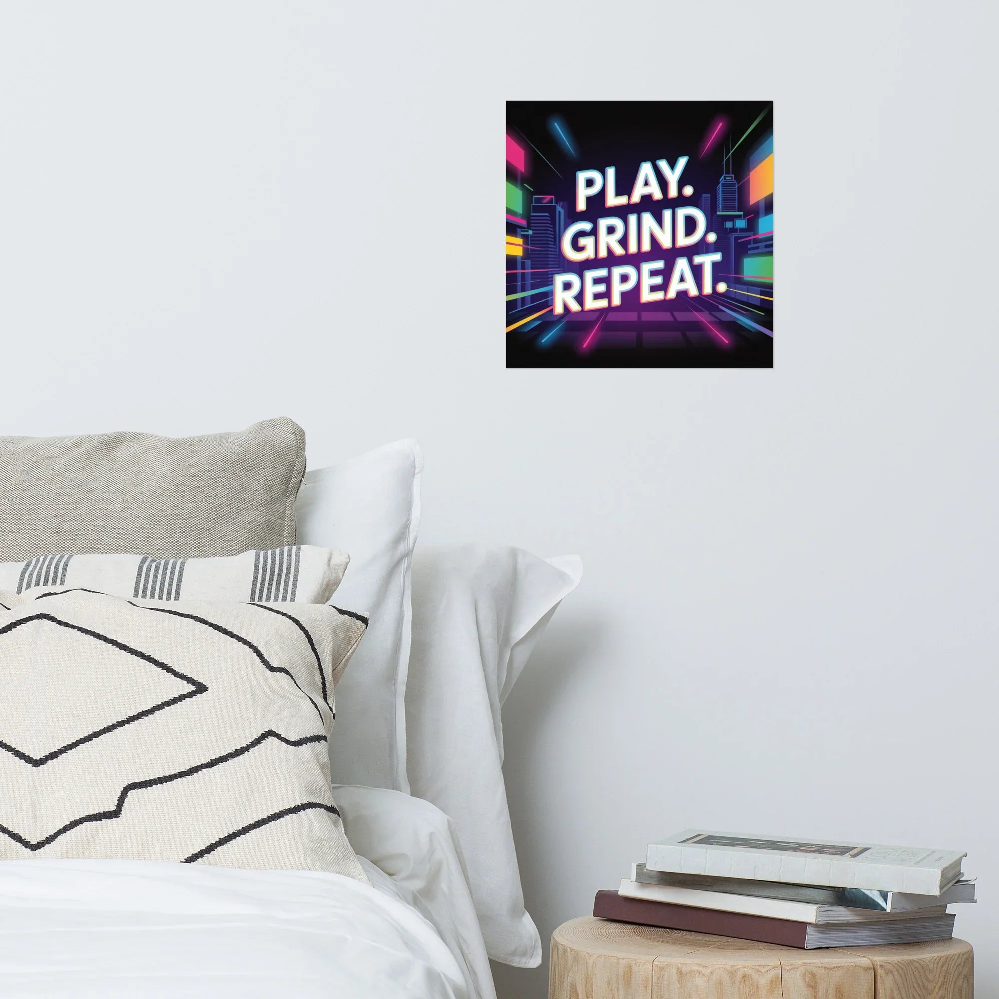 Play Grind Repeat Neon Gaming Wall Art – Motivational Gamer Room Decor - RaZits