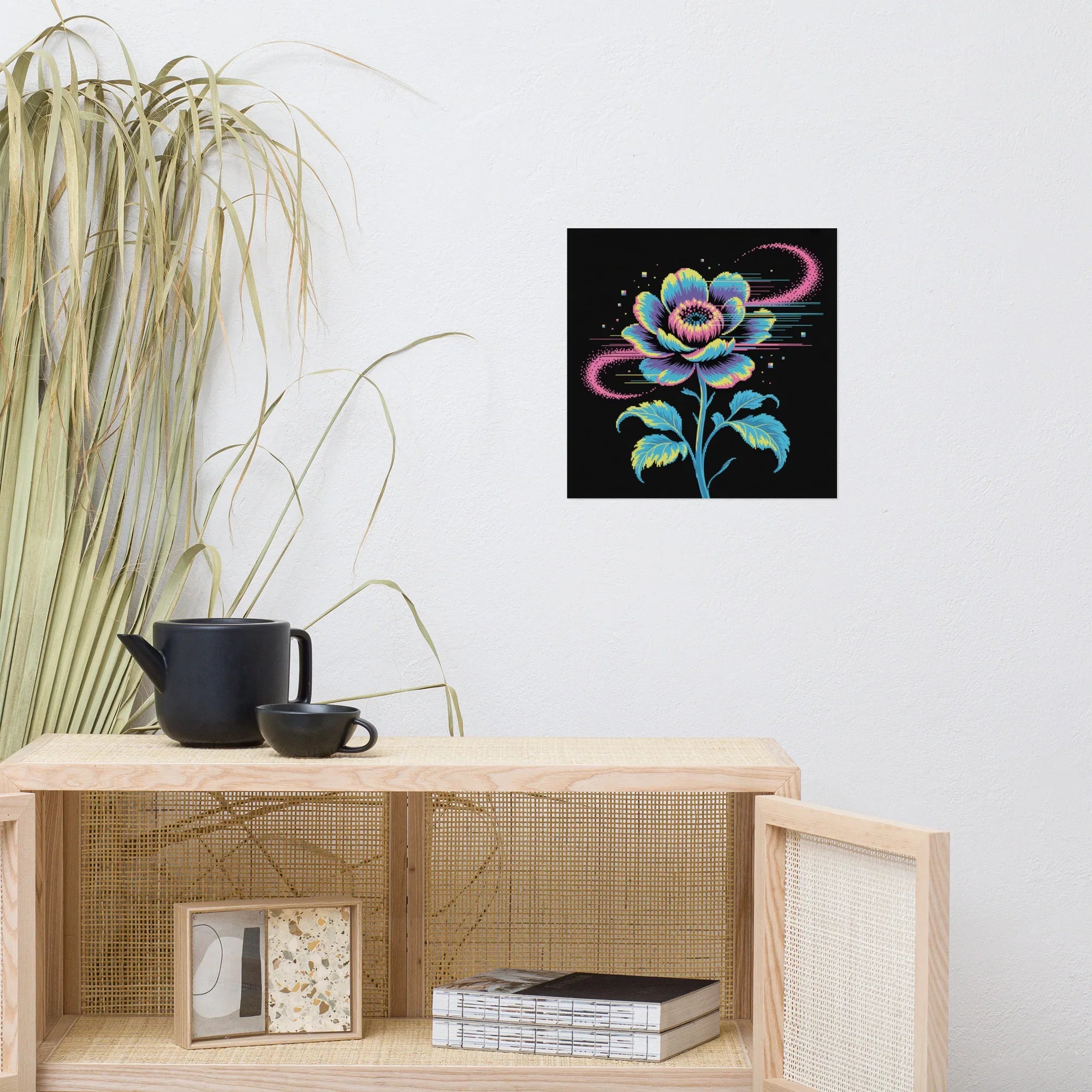 Cyber Bloom Pixel Flower Poster – Neon Floral Art for Gaming Setups - RaZits