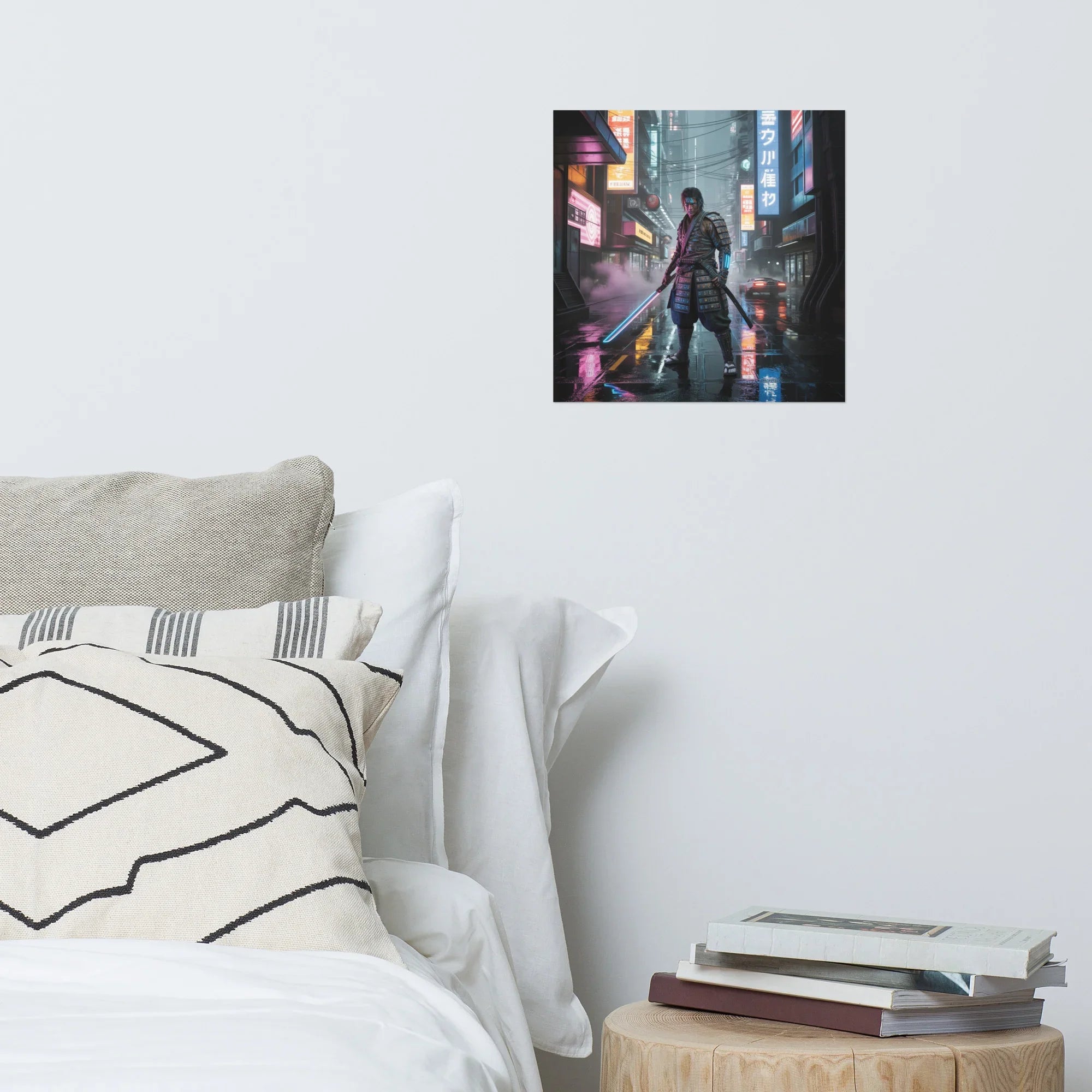 Cyber Samurai in Neon City – Futuristic Warrior Gaming Art Print - RaZits