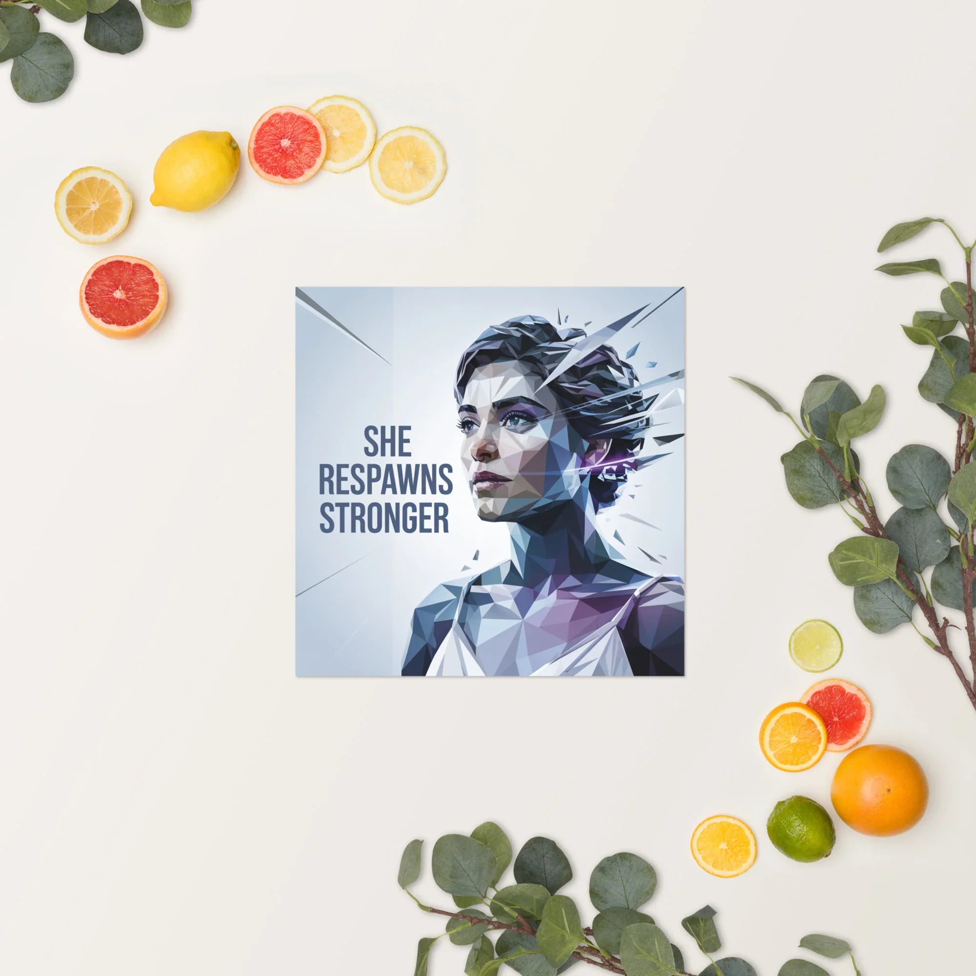 She Respawns Stronger – Polygonal Digital Art Print - RaZits