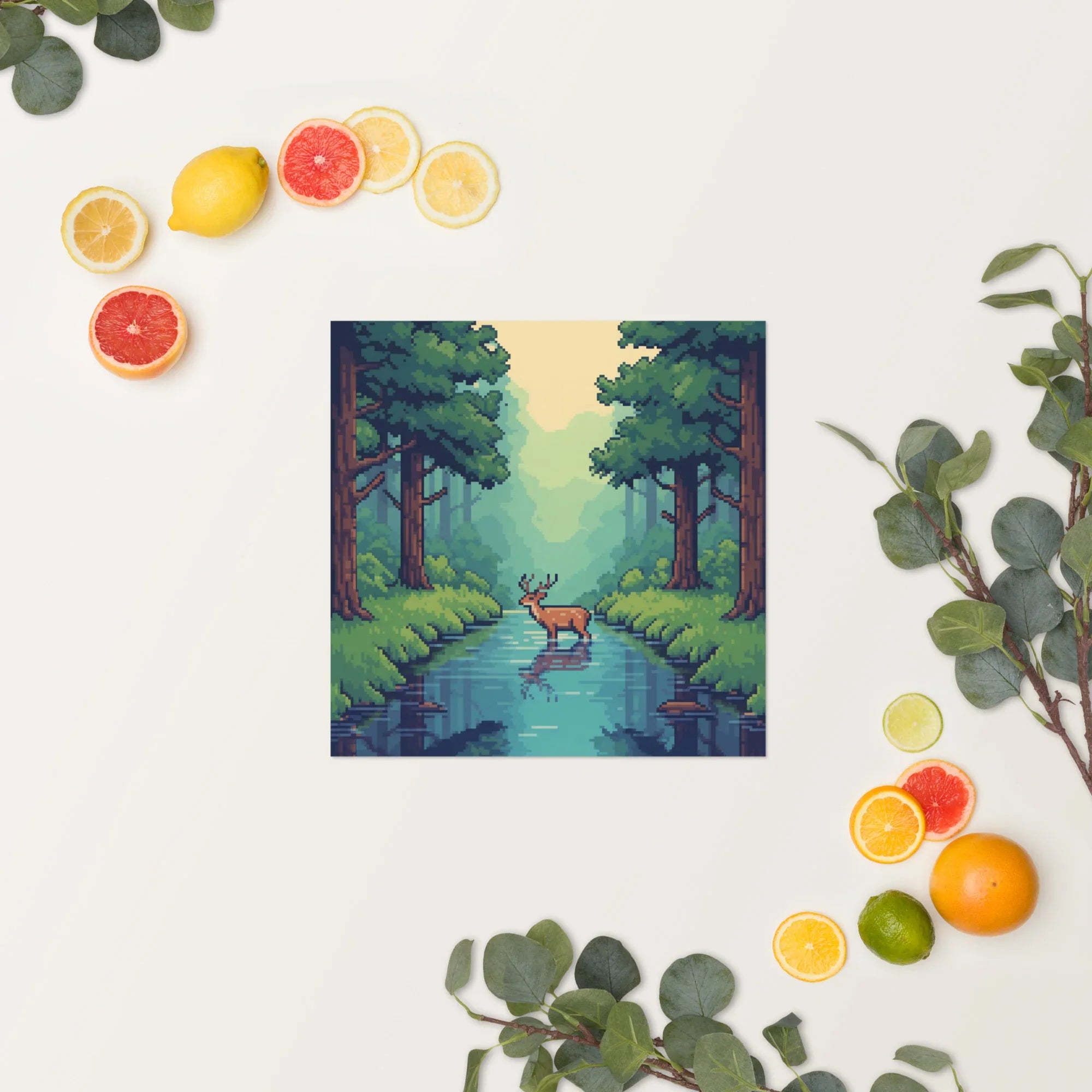 Pixel Forest Serenity – Retro Deer in Nature Gaming Art Print - RaZits