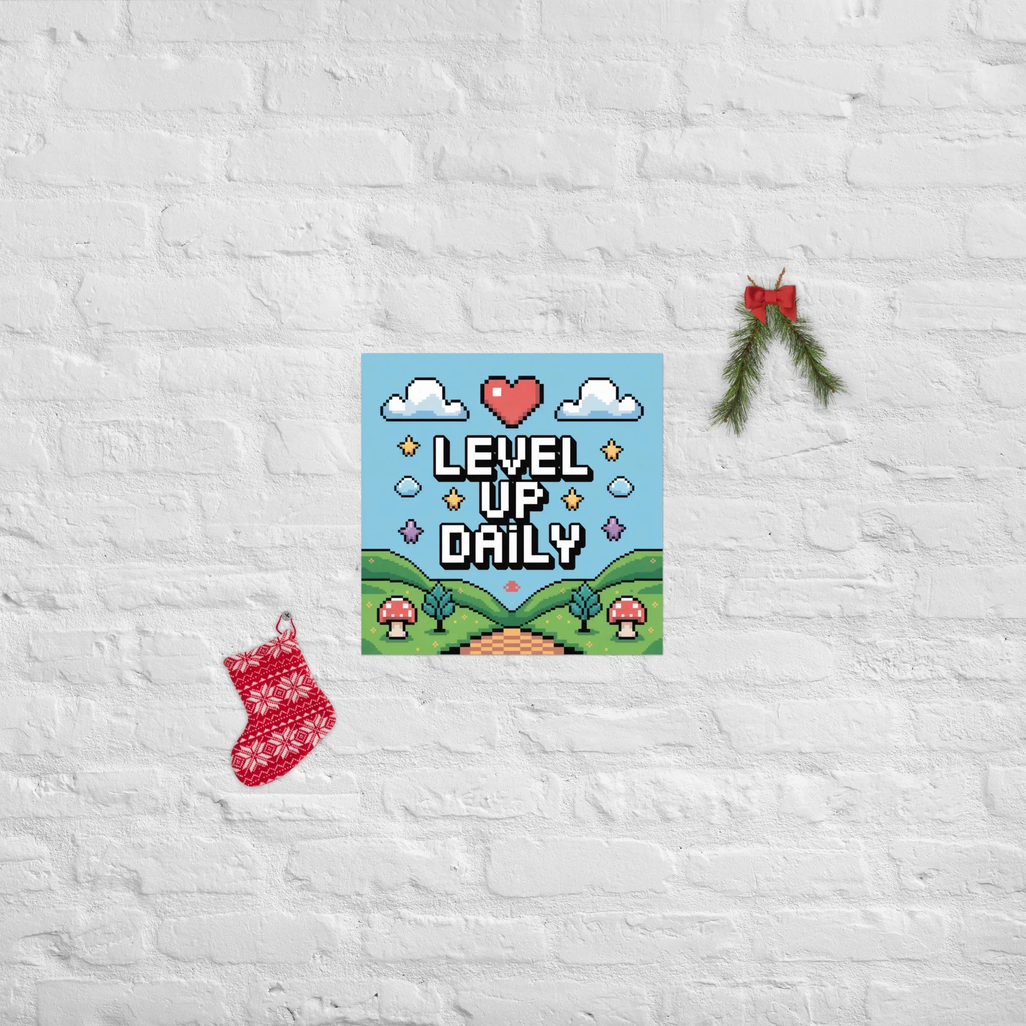 Level Up Daily – Pixel Art Motivational Gaming Poster for Retro Lovers - RaZits