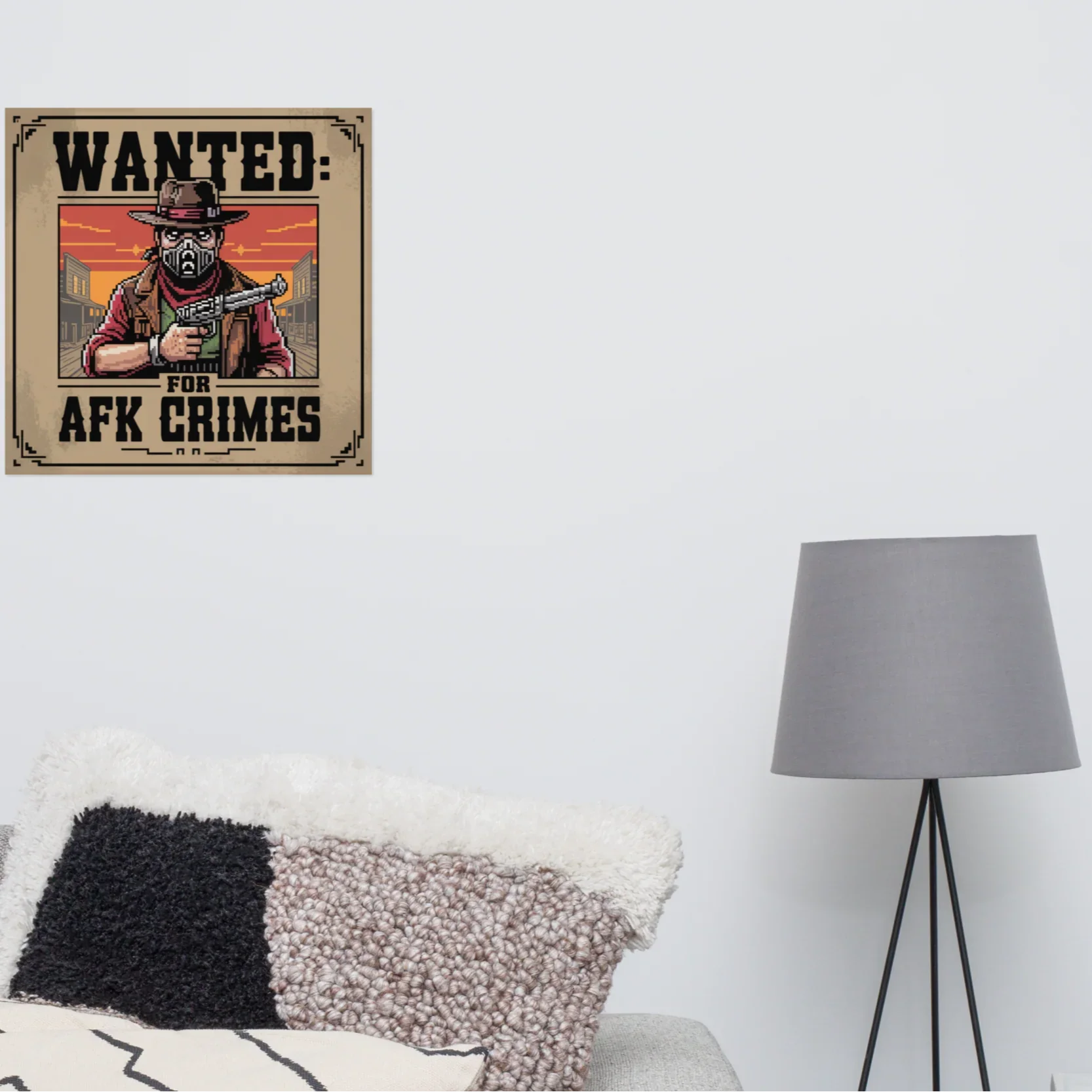 AFK Crimes Wanted Poster – Pixel Cowboy Gamer Art Print - RaZits