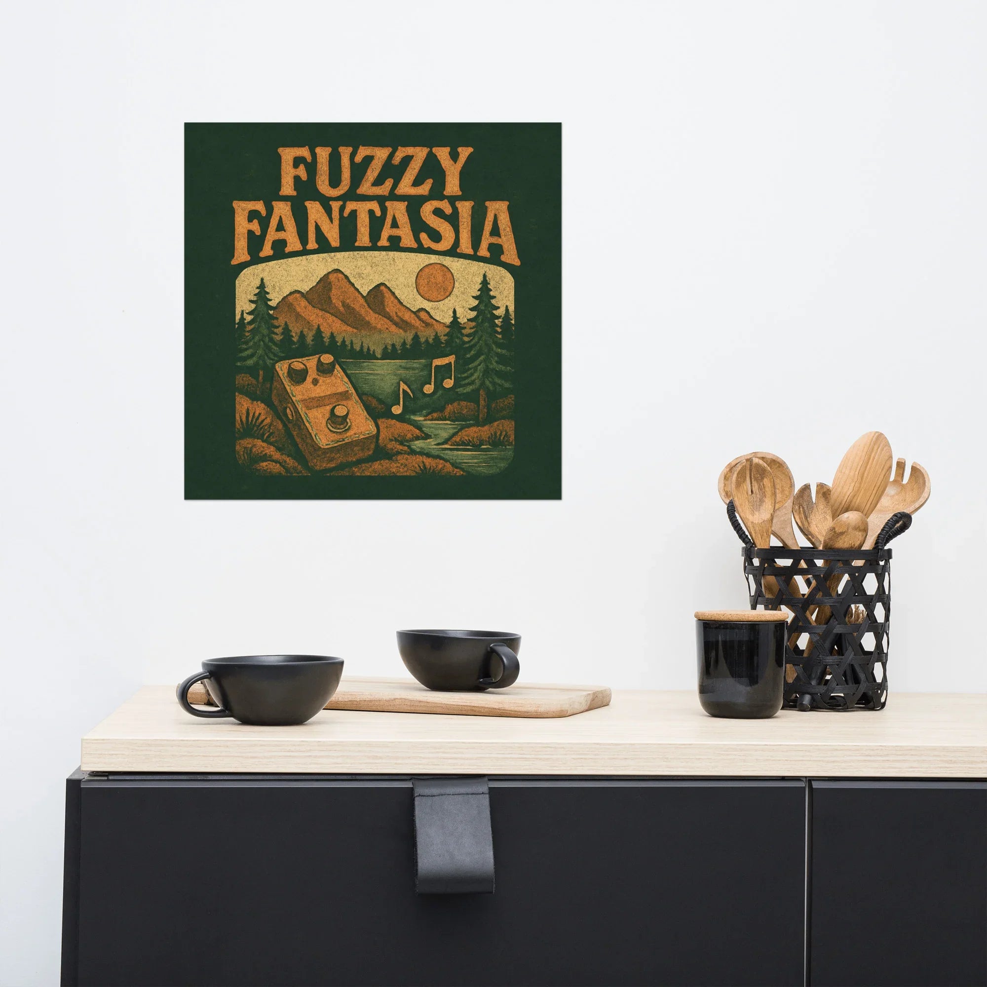 Fuzzy Fantasia Poster – Retro Guitar Pedal Meets Nature Vibes - RaZits