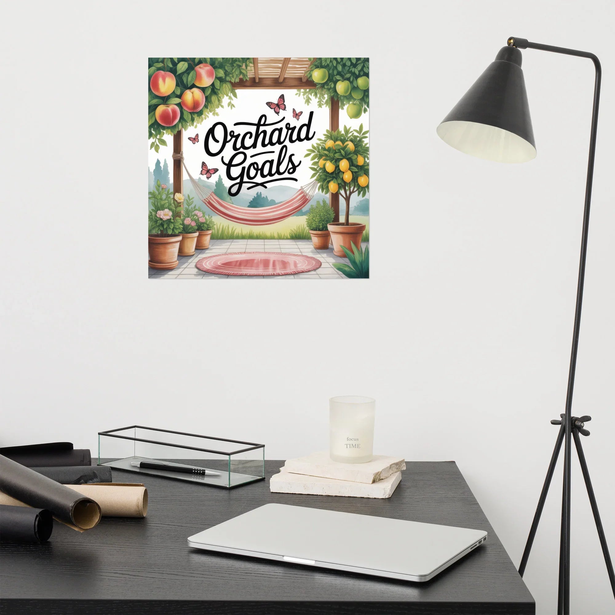 Cozy Orchard Patio Art Print – Fruit Tree Garden Illustration - RaZits