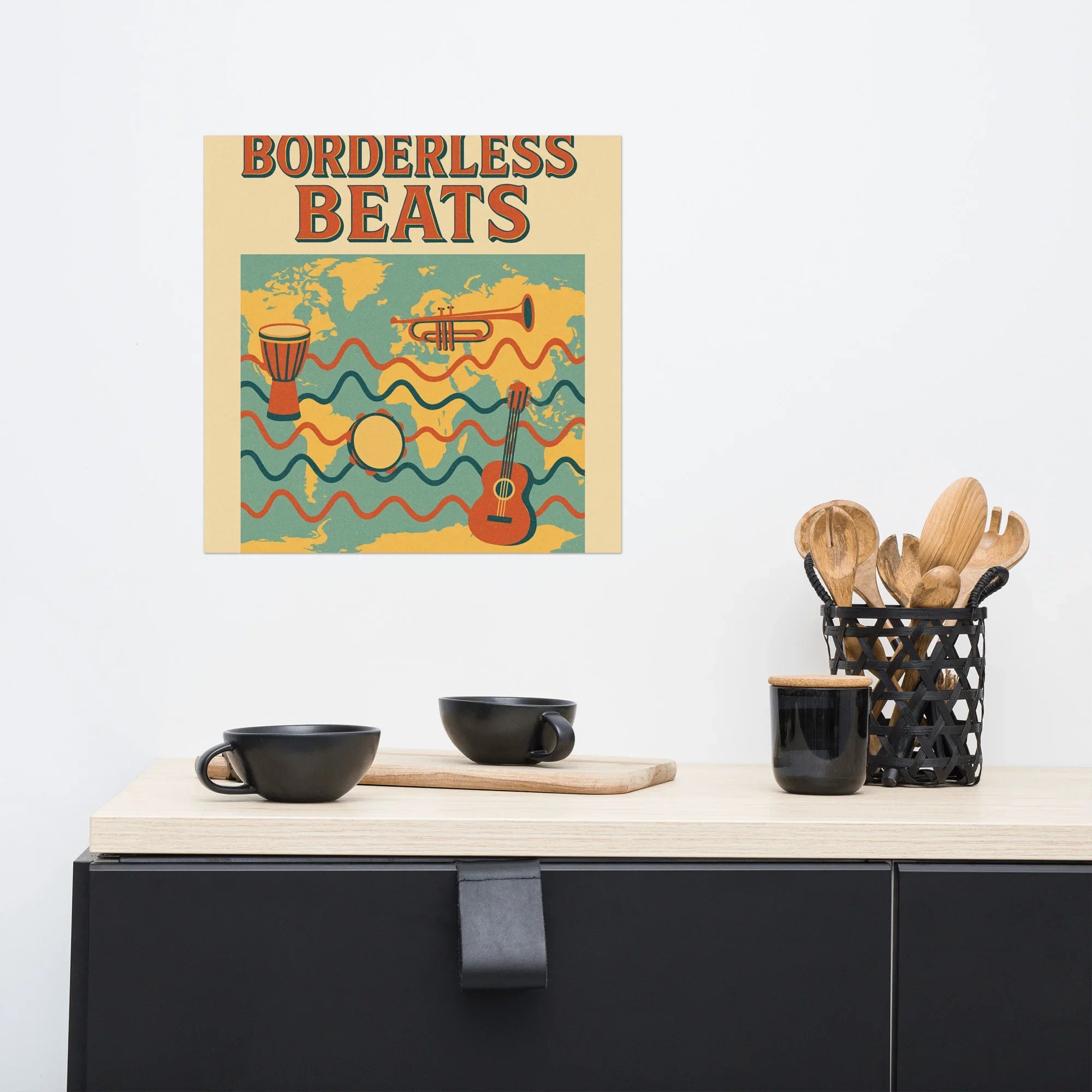 Borderless Beats Poster – World Music Travel Vibe Art - RaZits