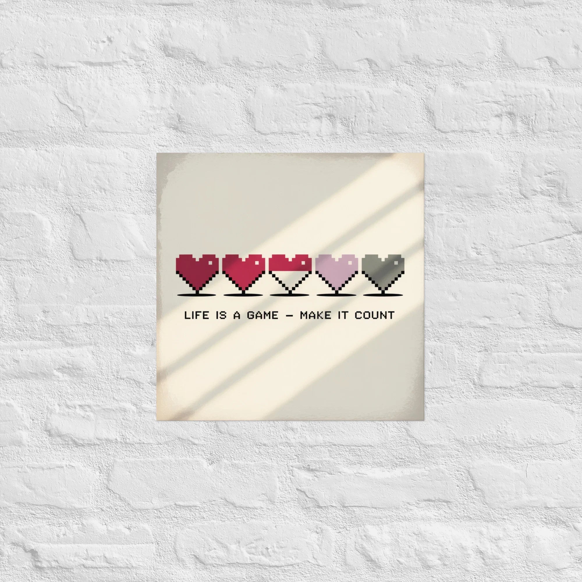 Life is a Game – Pixel Heart Motivational Gamer Wall Art - RaZits