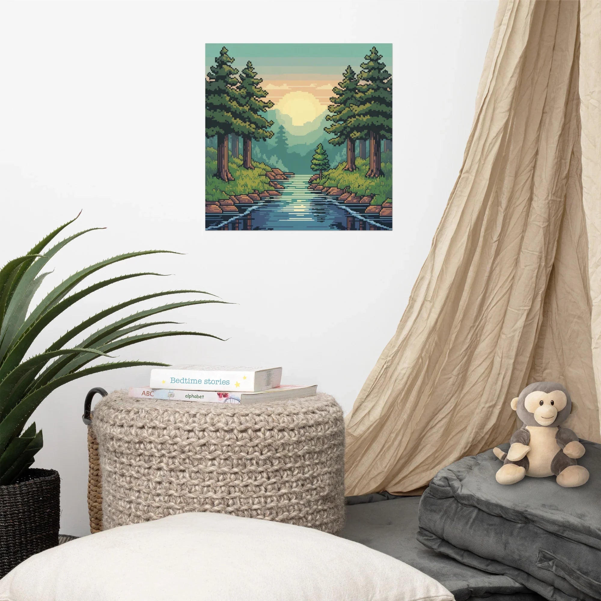 Pixel Art Forest Landscape – Retro Gaming Wall Art for Gamer Rooms - RaZits