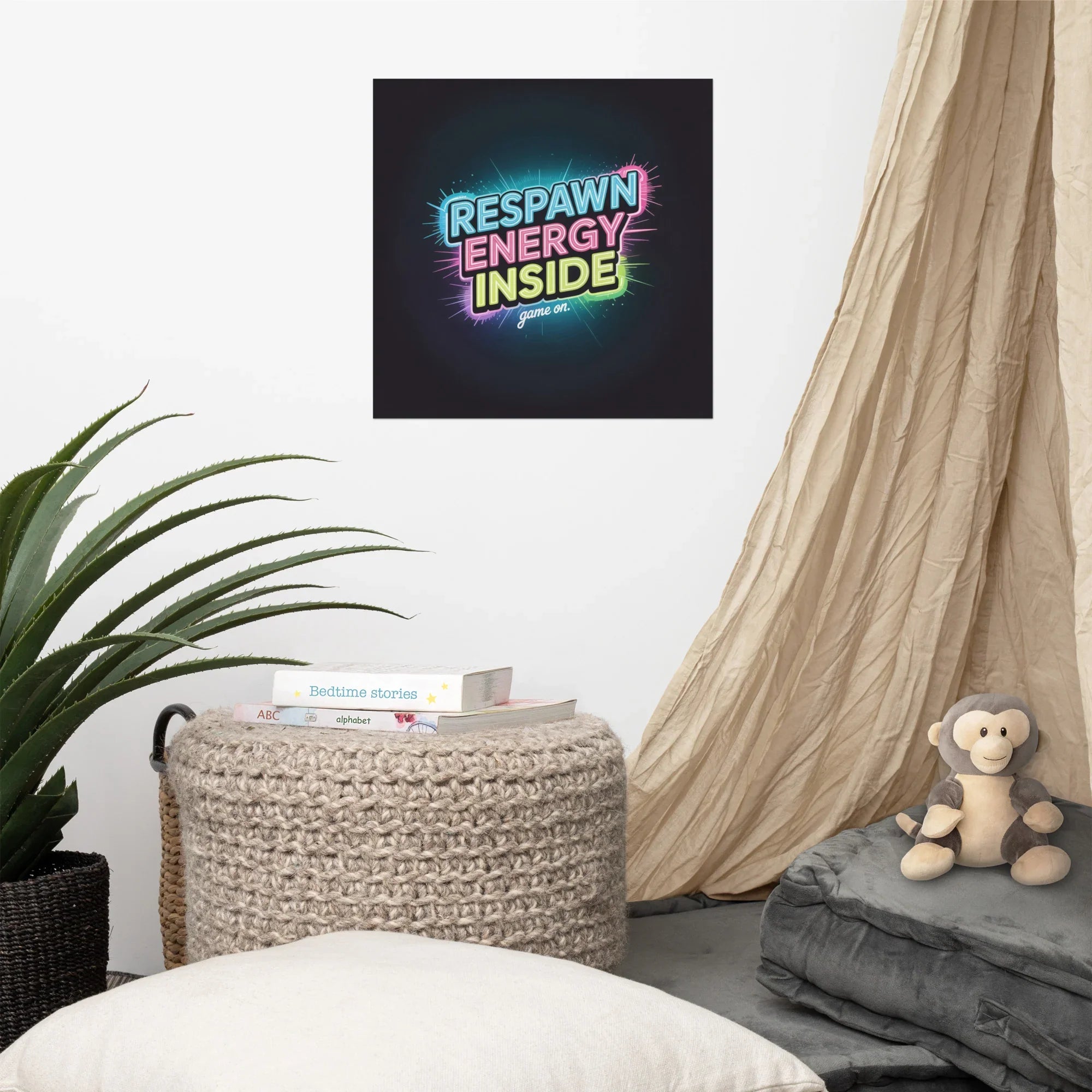 Respawn Energy Inside – Neon Gamer Motivation Wall Art - RaZits