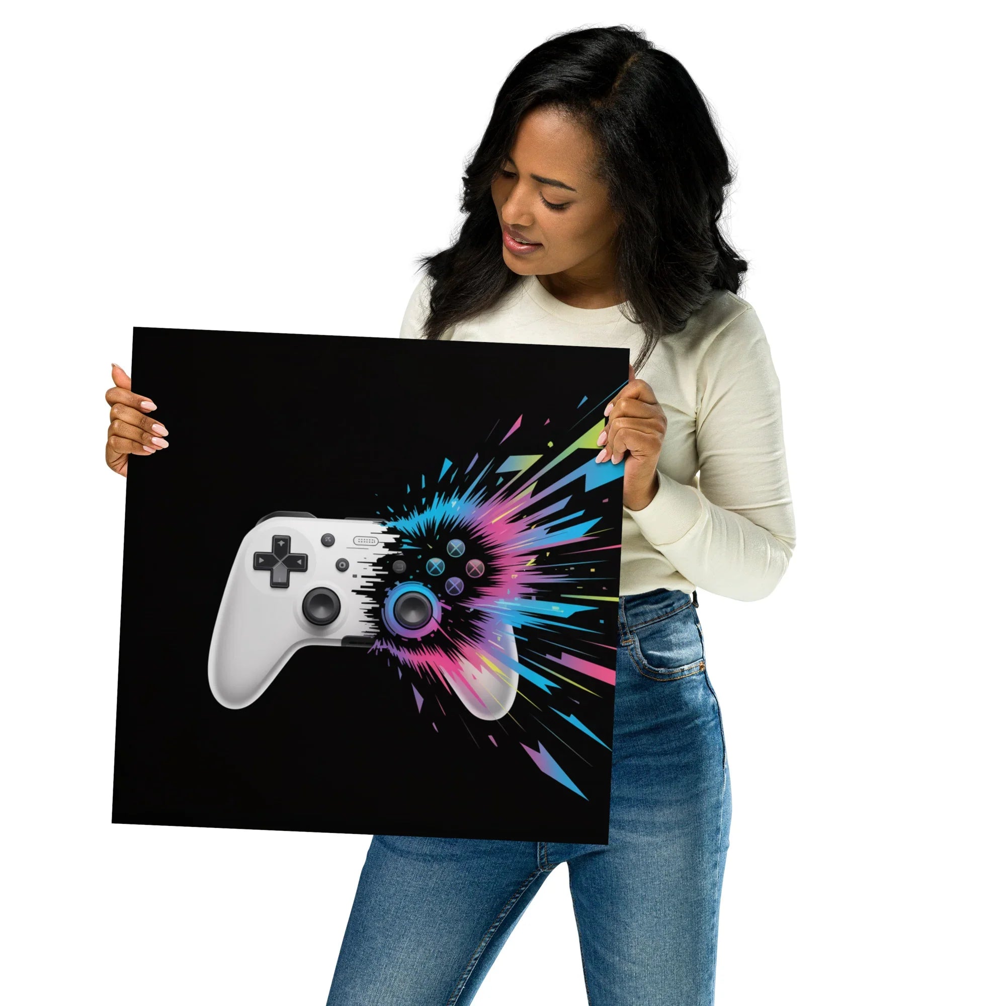 Gaming Controller Wall Art – Futuristic Digital Gamer Poster with Neon Explosion Design - RaZits