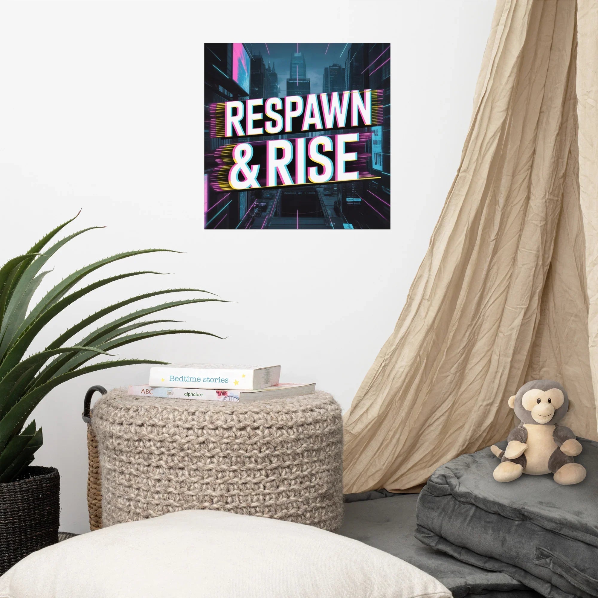Respawn & Rise – Motivational Cyberpunk Gaming Wall Art for Gamers and Streamers - RaZits