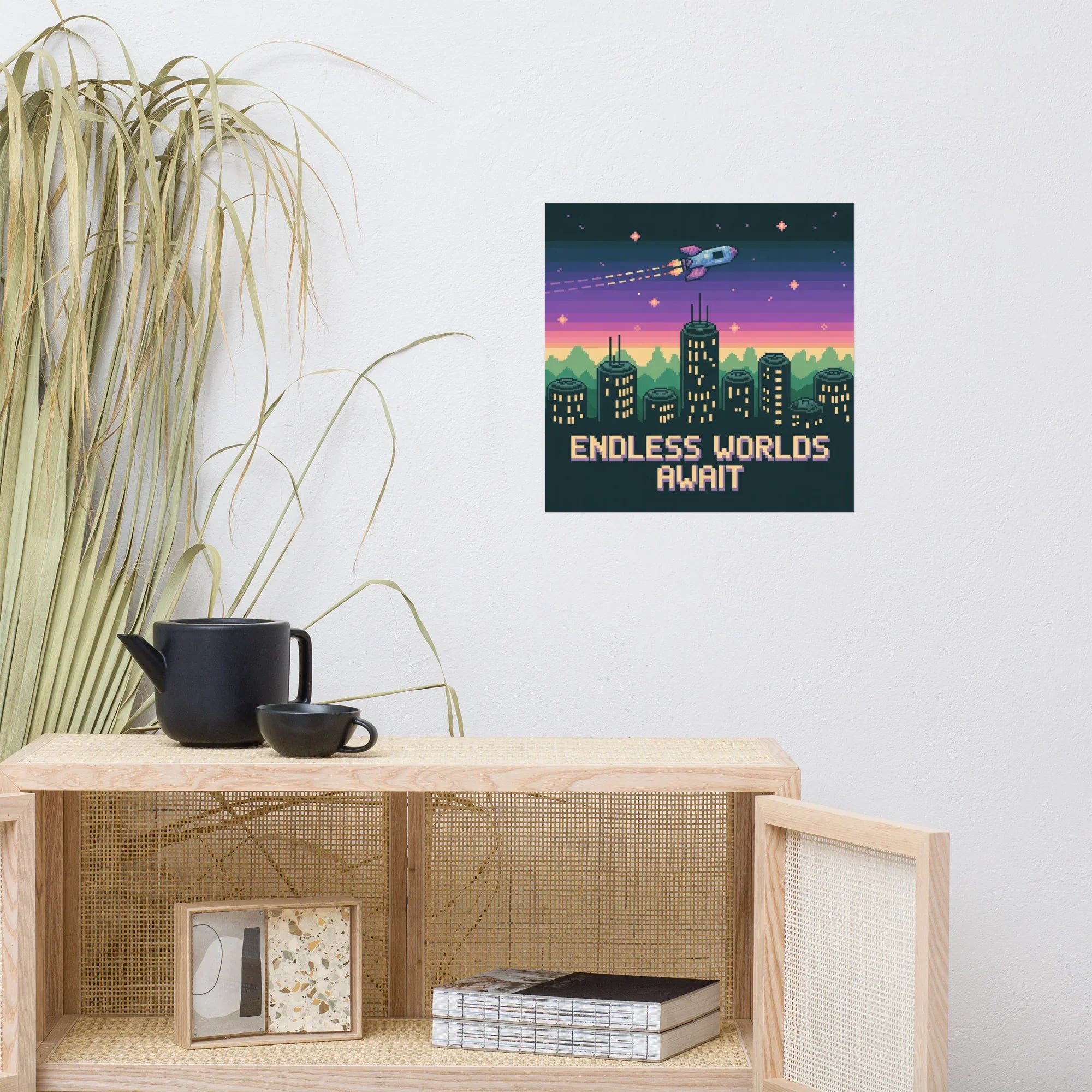 Endless Worlds Await – Pixel Art Space Poster - RaZits