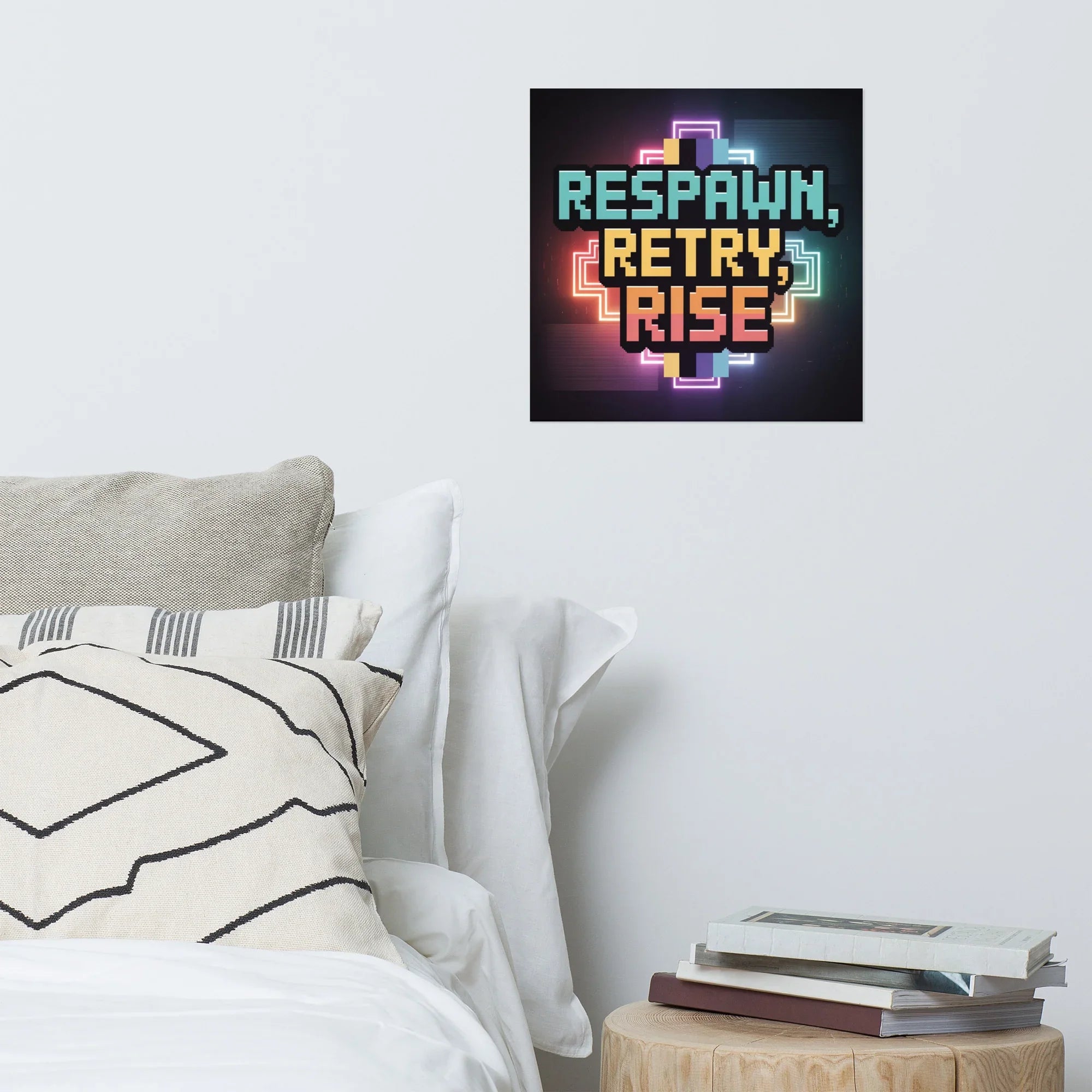Respawn, Retry, Rise – Pixel Art Gaming Motivation Poster - RaZits