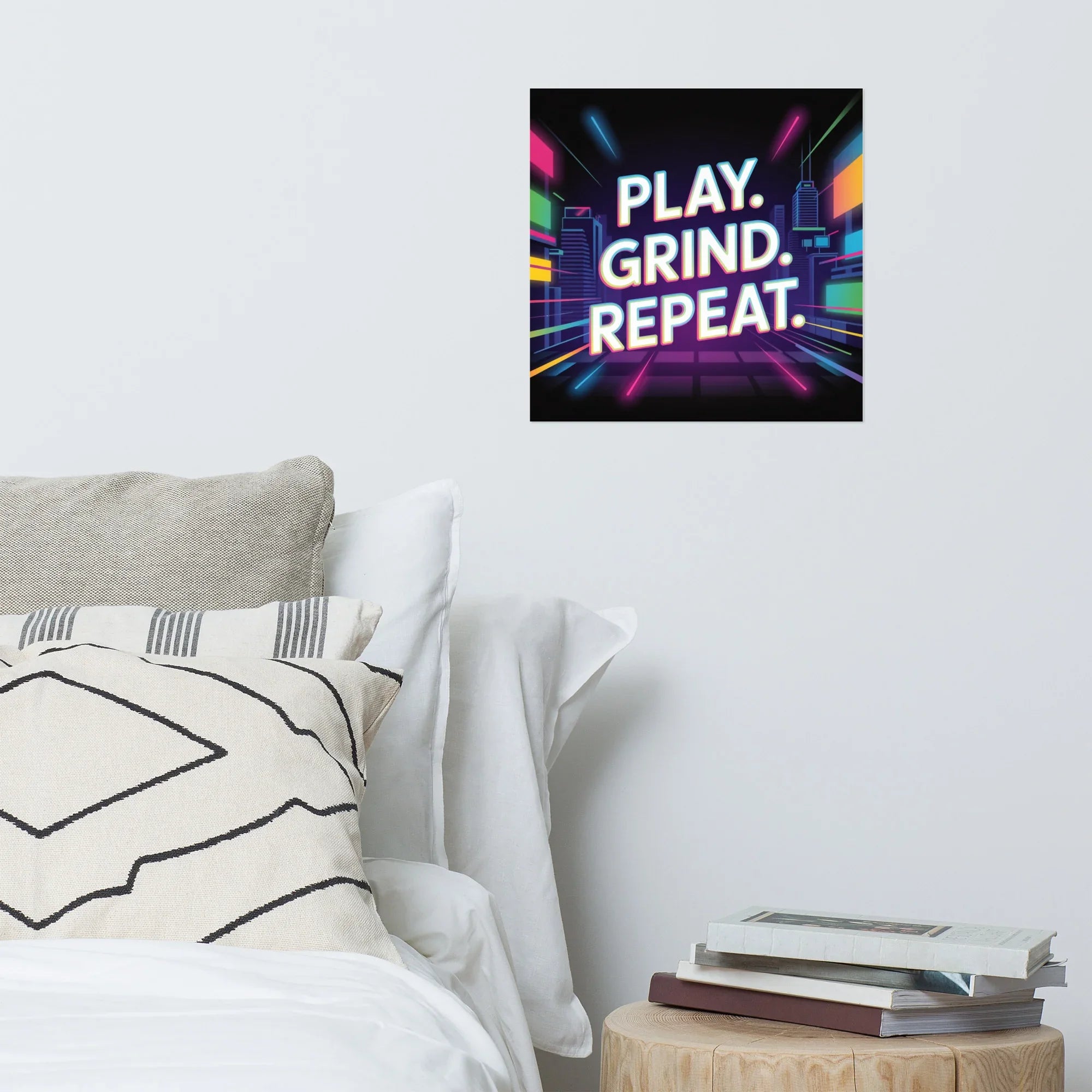 Play Grind Repeat Neon Gaming Wall Art – Motivational Gamer Room Decor - RaZits