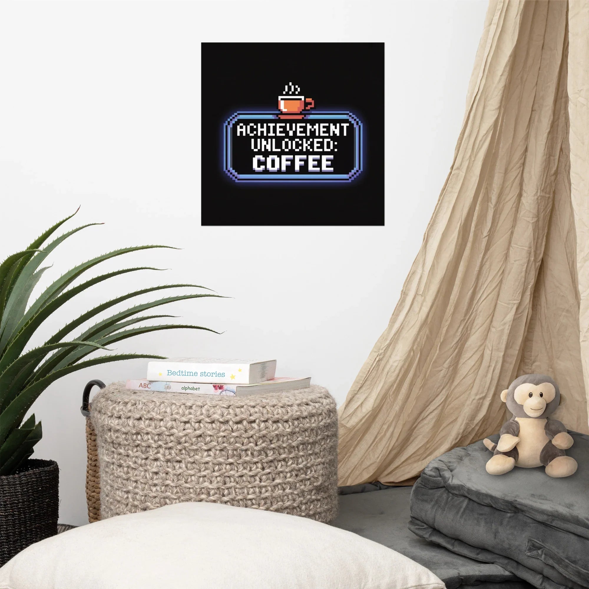 Achievement Unlocked: Coffee - Retro Pixel Art Gamer Poster - RaZits