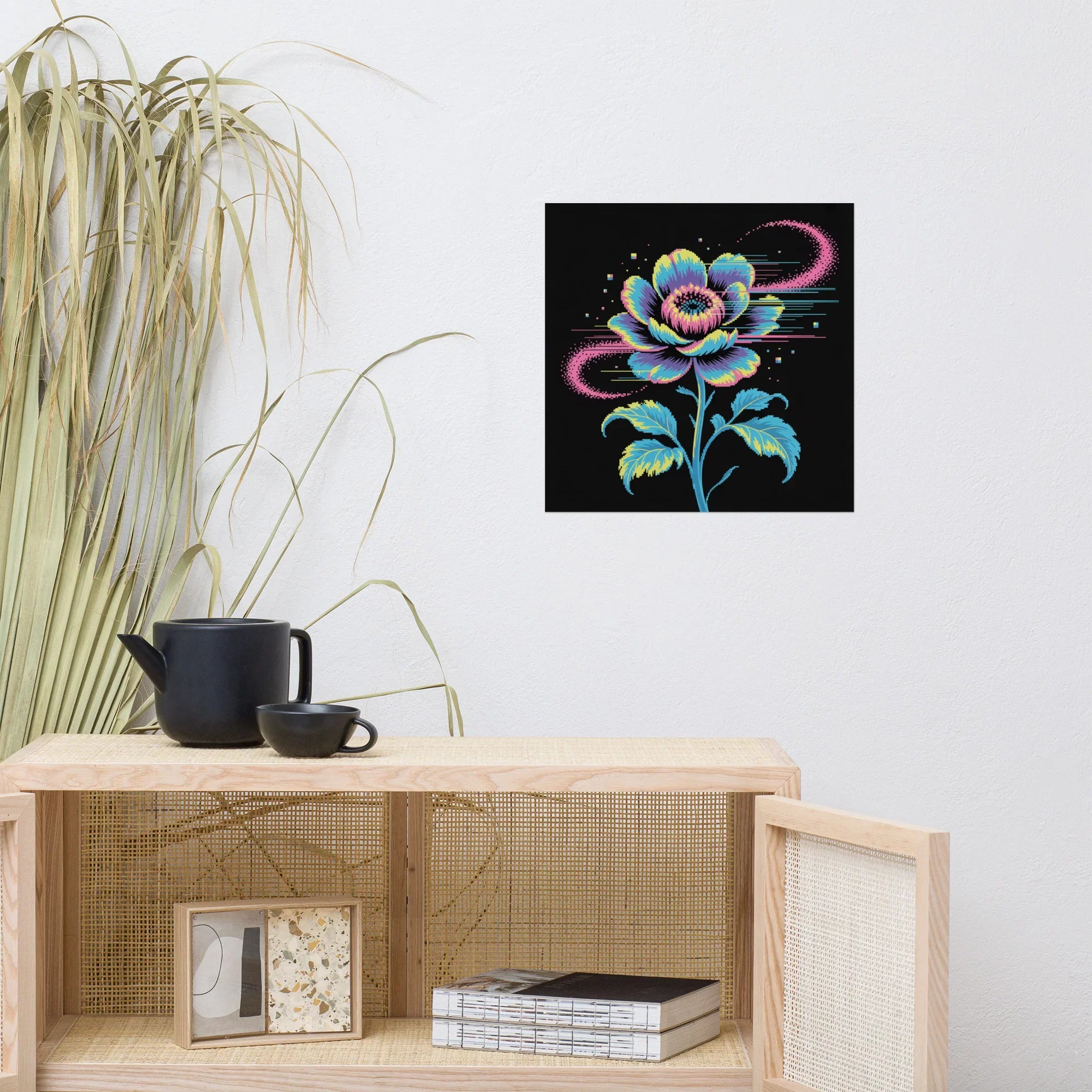 Cyber Bloom Pixel Flower Poster – Neon Floral Art for Gaming Setups - RaZits