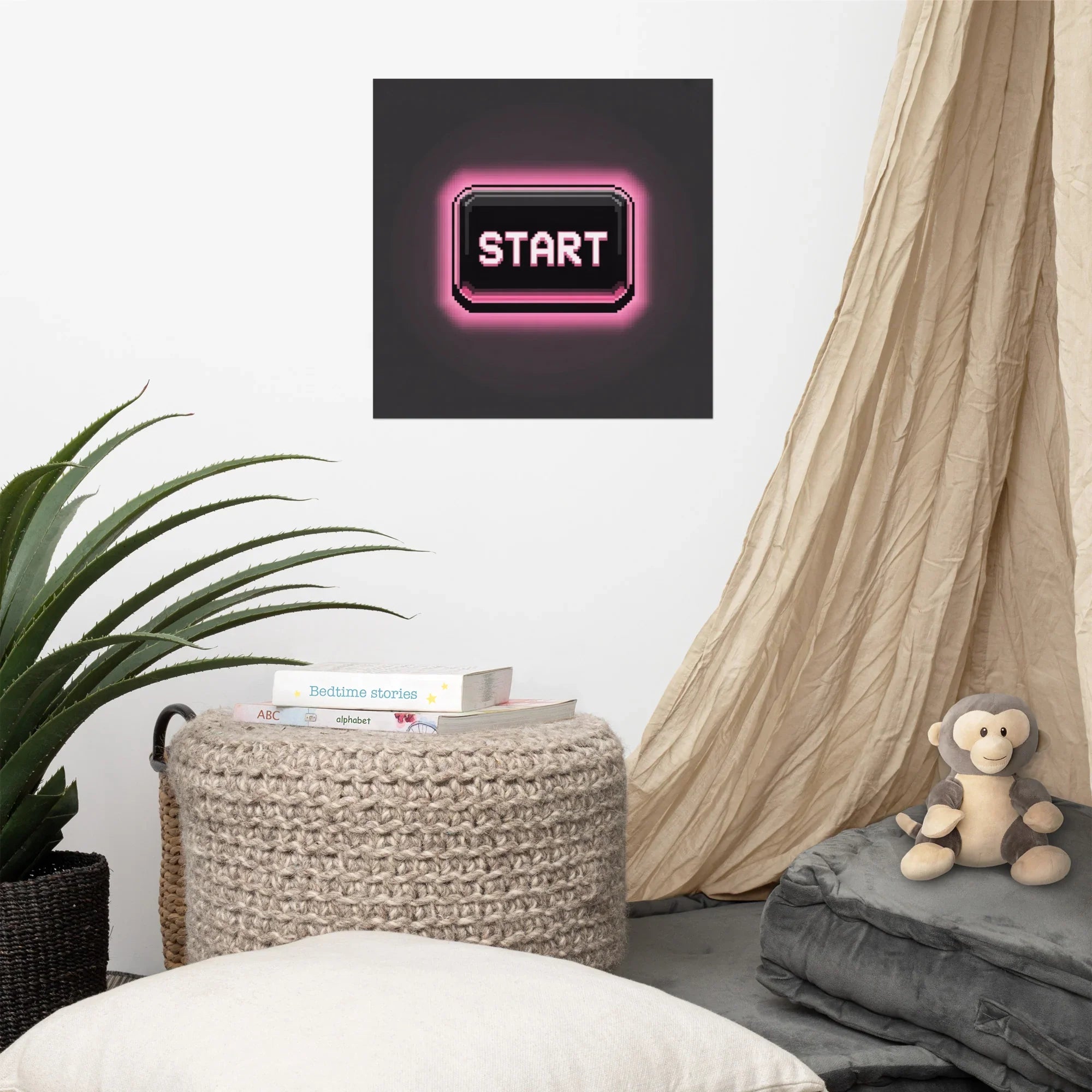 Press Start Pixel Art Poster – Retro Neon Vaporwave Gaming Print - RaZits