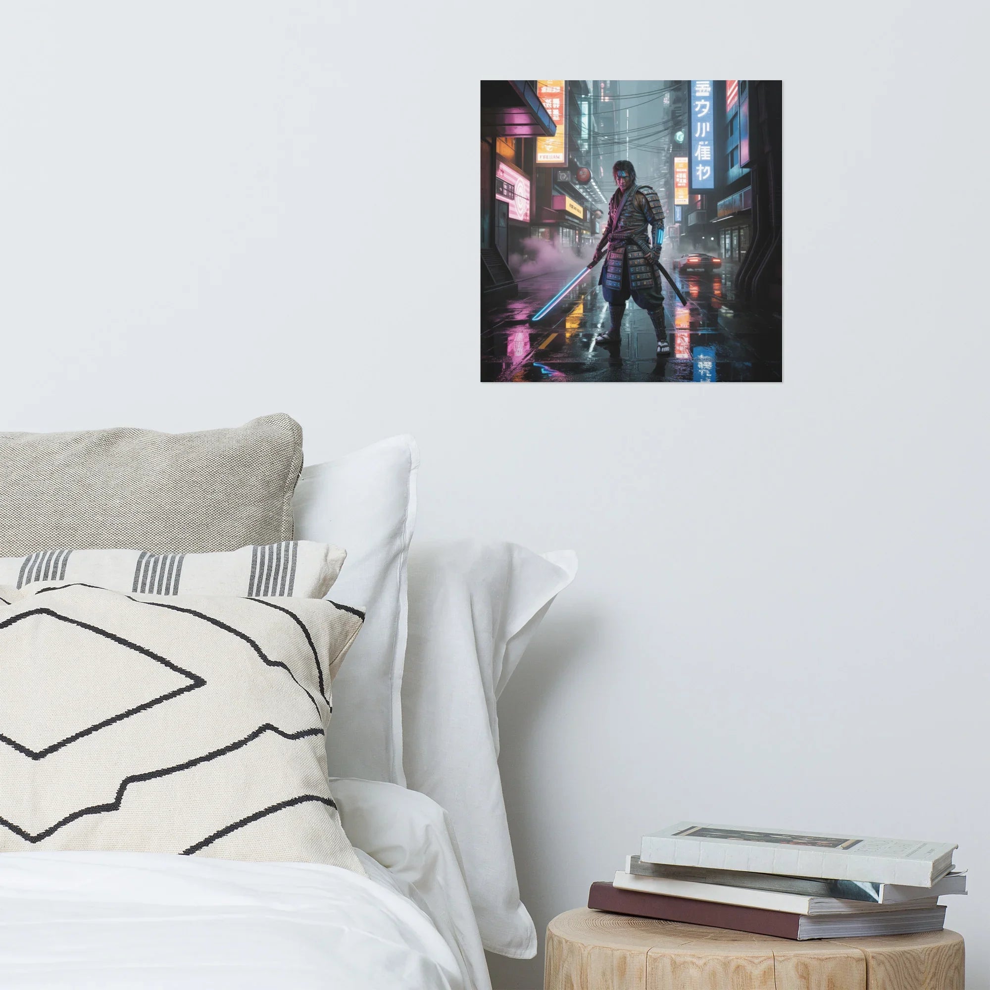 Cyber Samurai in Neon City – Futuristic Warrior Gaming Art Print - RaZits