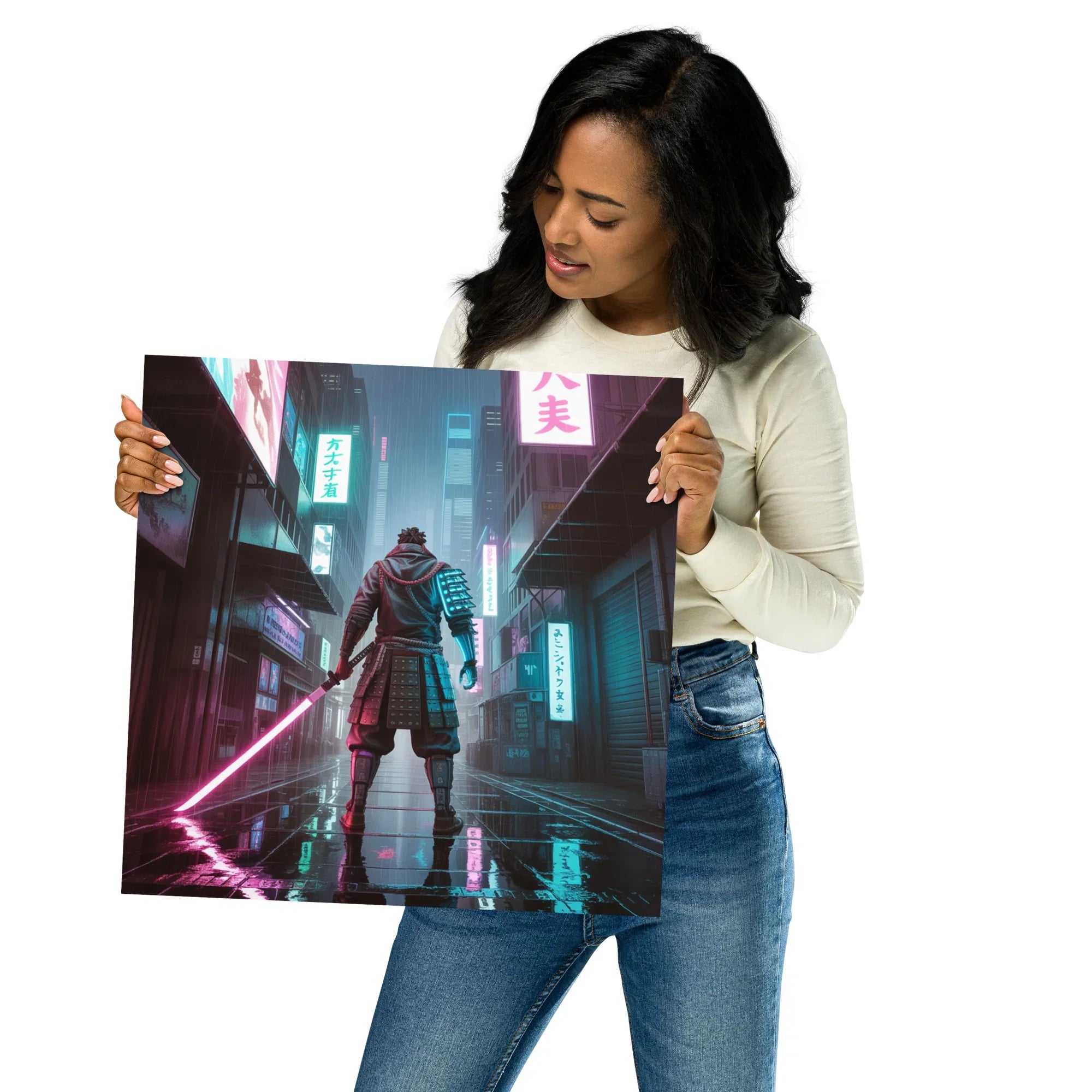 Cyber Samurai – Neon Katana Futuristic Warrior Wall Art - RaZits