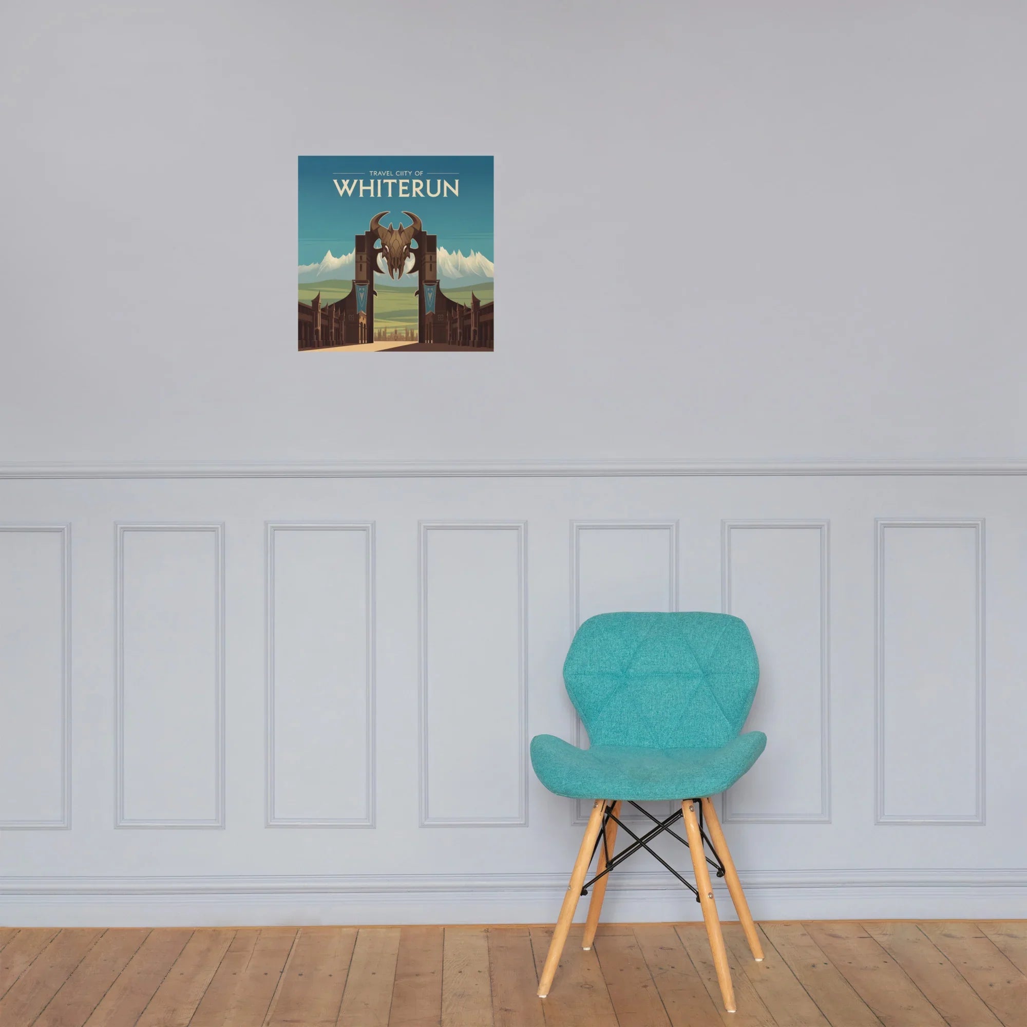 Fantasy Nordic City Travel Poster – Epic Medieval Kingdom Wall Art with Dragon Emblem Design - RaZits