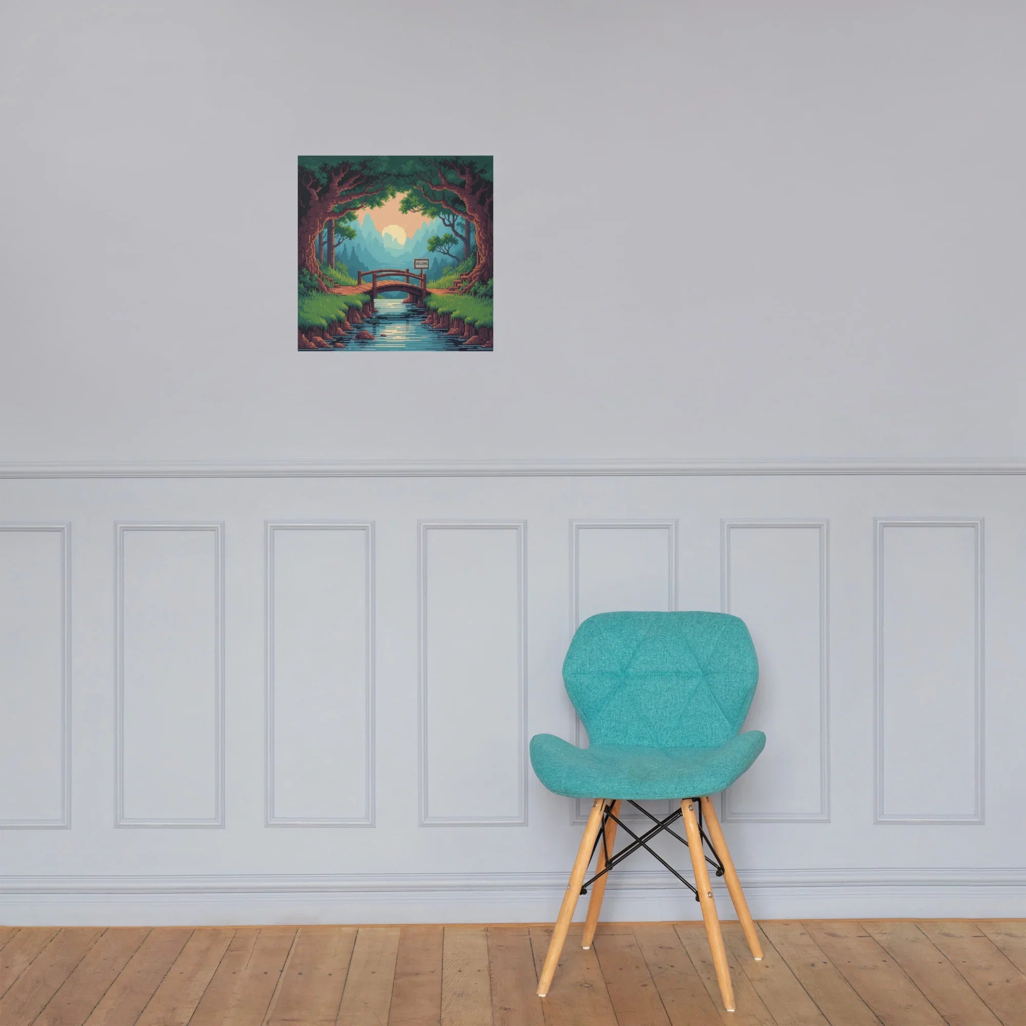 Pixel Forest Bridge – Retro 16-Bit Landscape Gaming Art Print for Cozy Gamer Rooms - RaZits