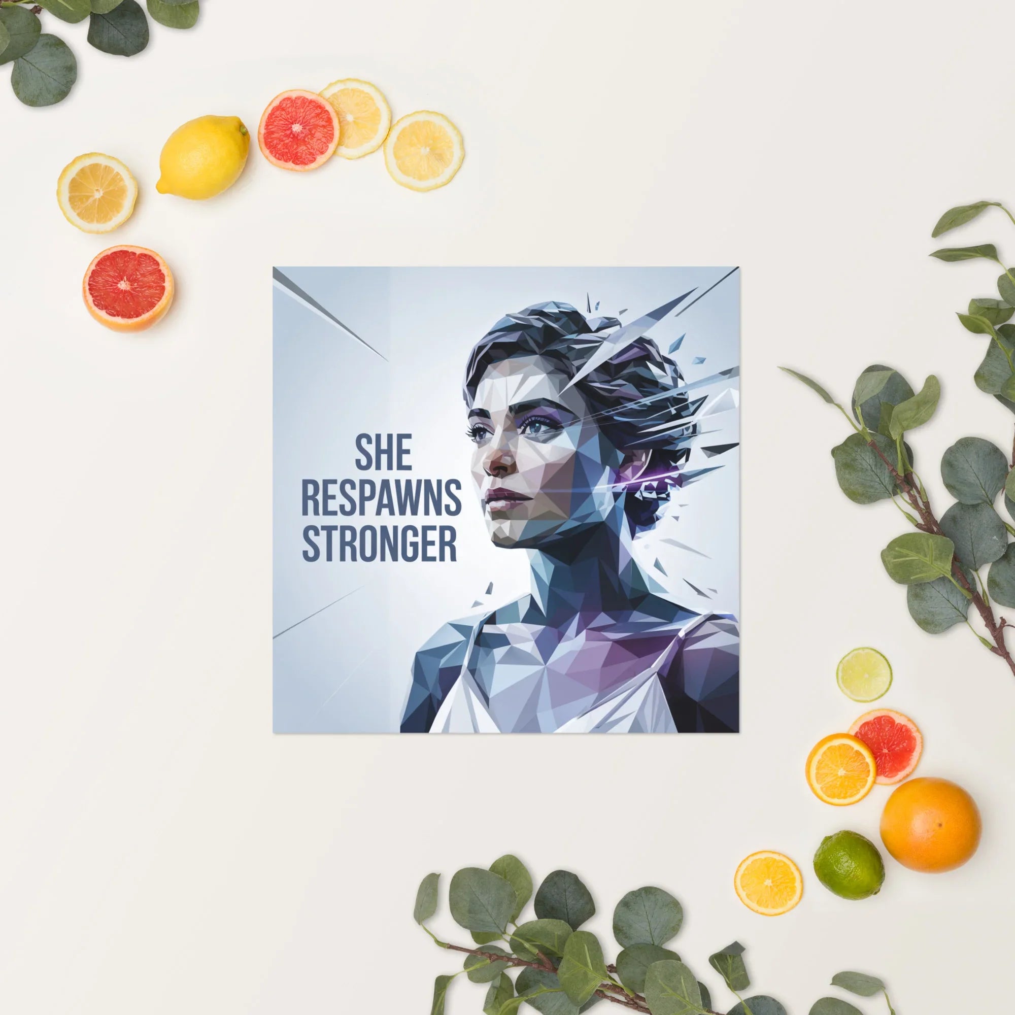 She Respawns Stronger – Polygonal Digital Art Print - RaZits