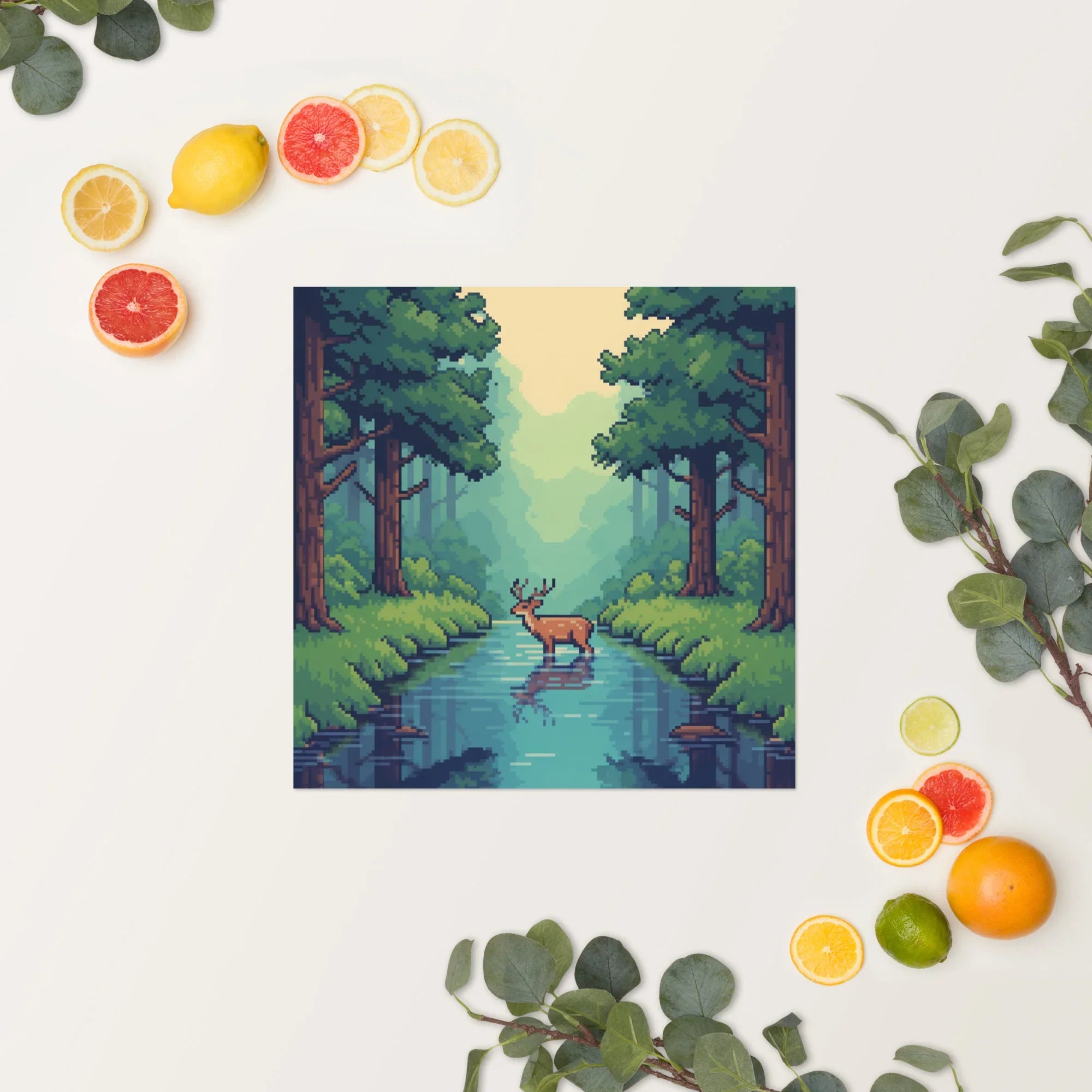 Pixel Forest Serenity – Retro Deer in Nature Gaming Art Print - RaZits