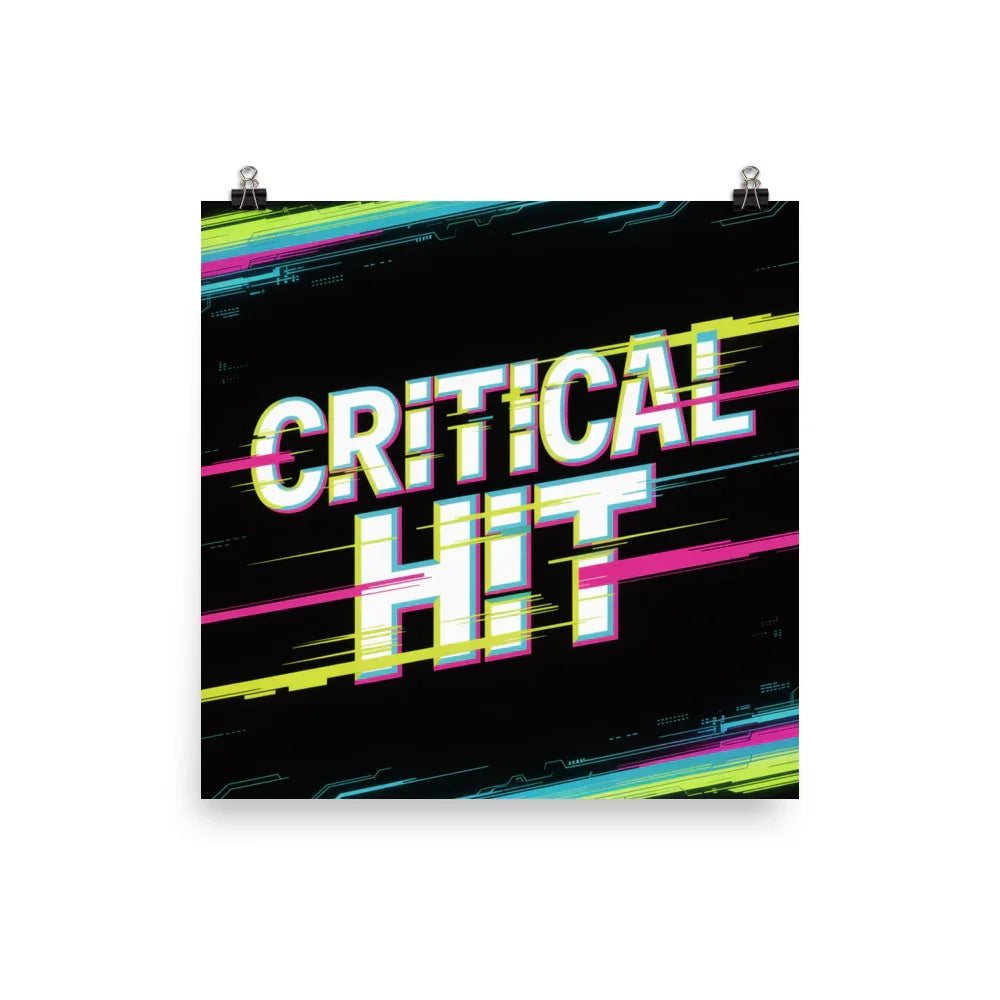 CRITICAL HIT – Neon Glitch Gaming Typography Poster - RaZits