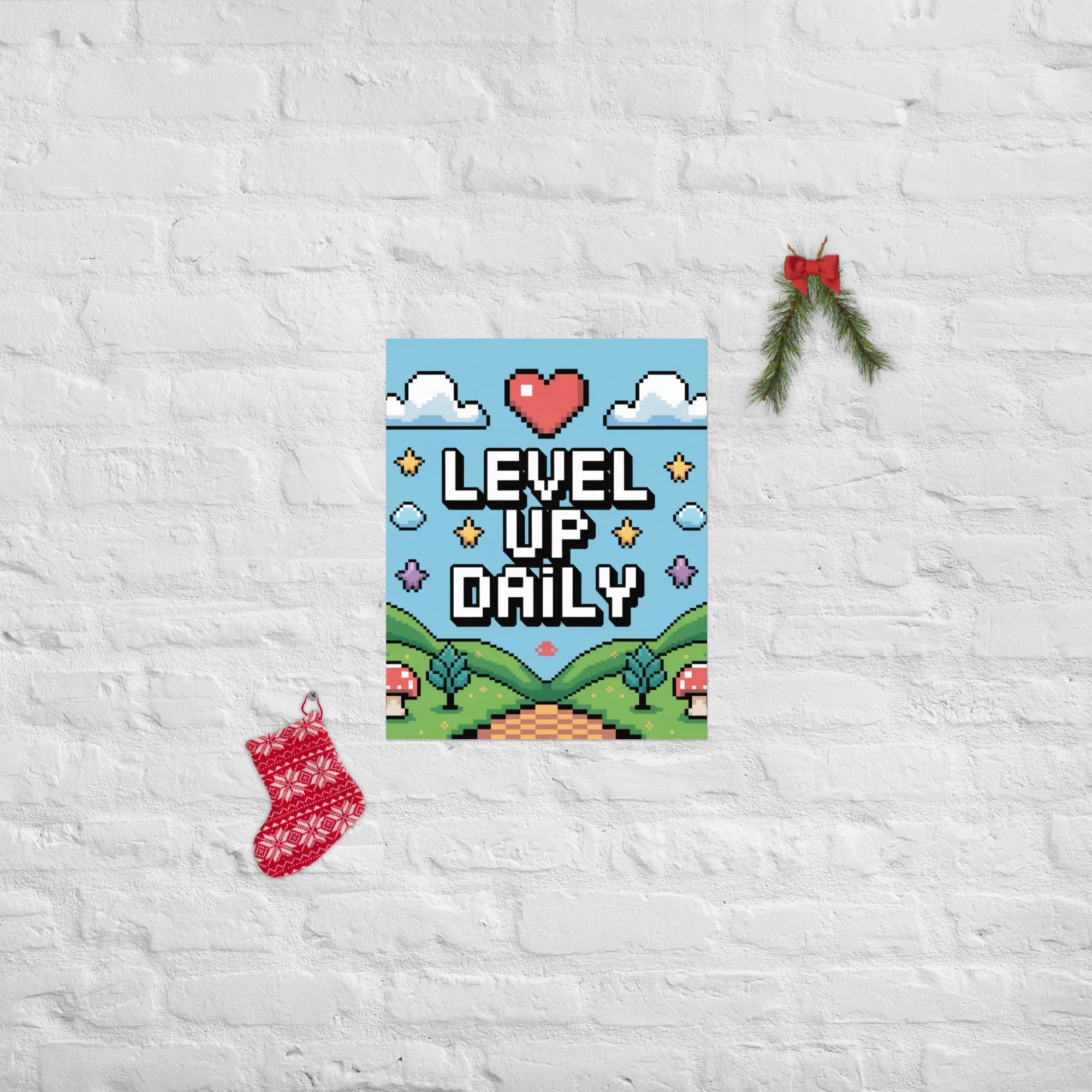 Level Up Daily – Pixel Art Motivational Gaming Poster for Retro Lovers - RaZits