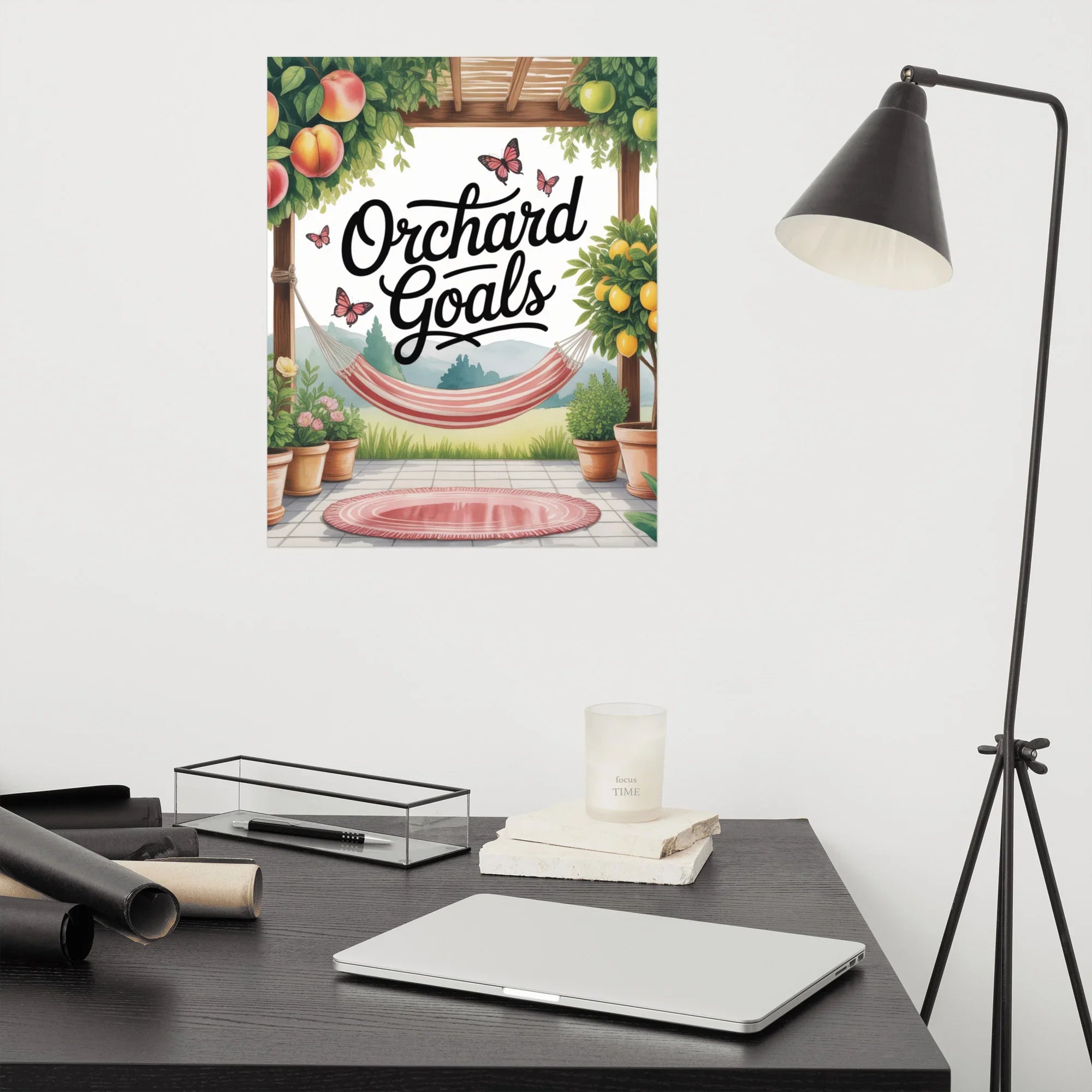 Cozy Orchard Patio Art Print – Fruit Tree Garden Illustration - RaZits
