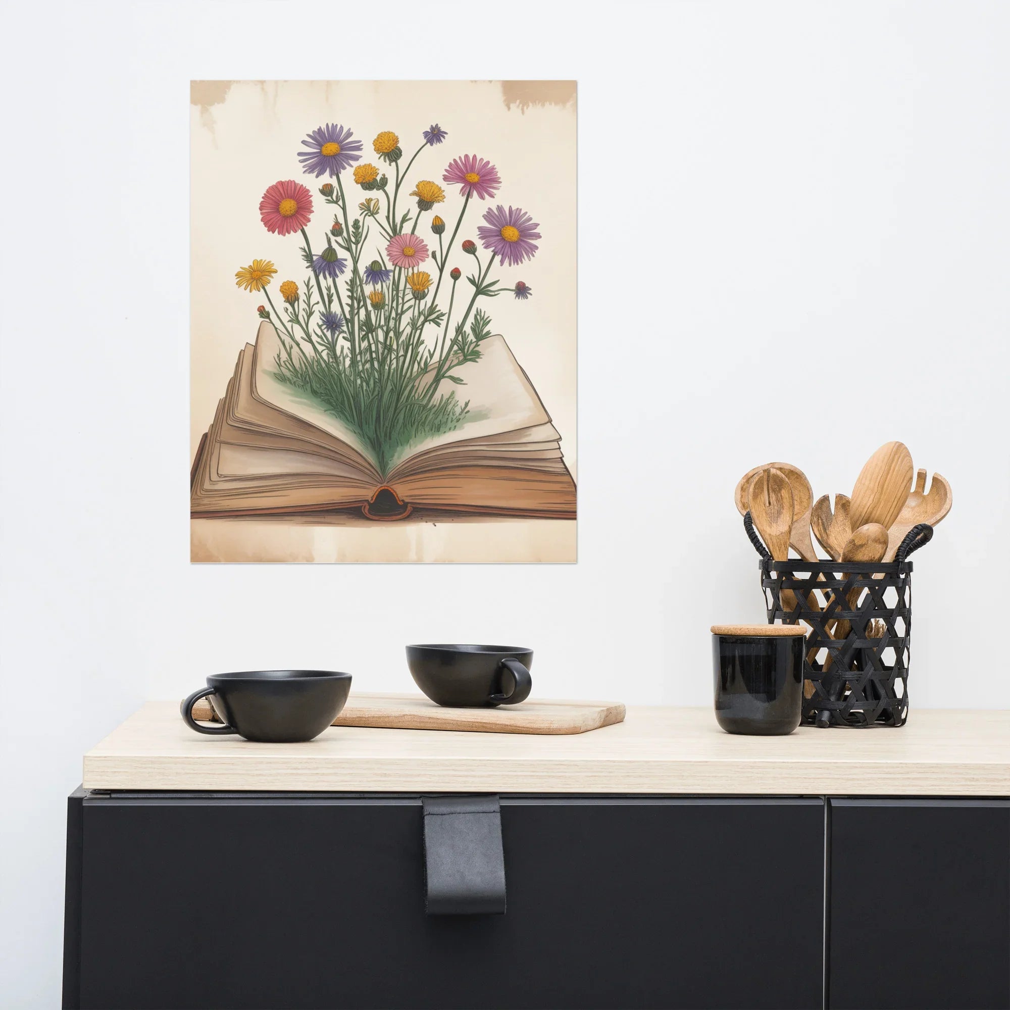 Floral Book Bloom Poster – Botanical Reading Wall Art - RaZits