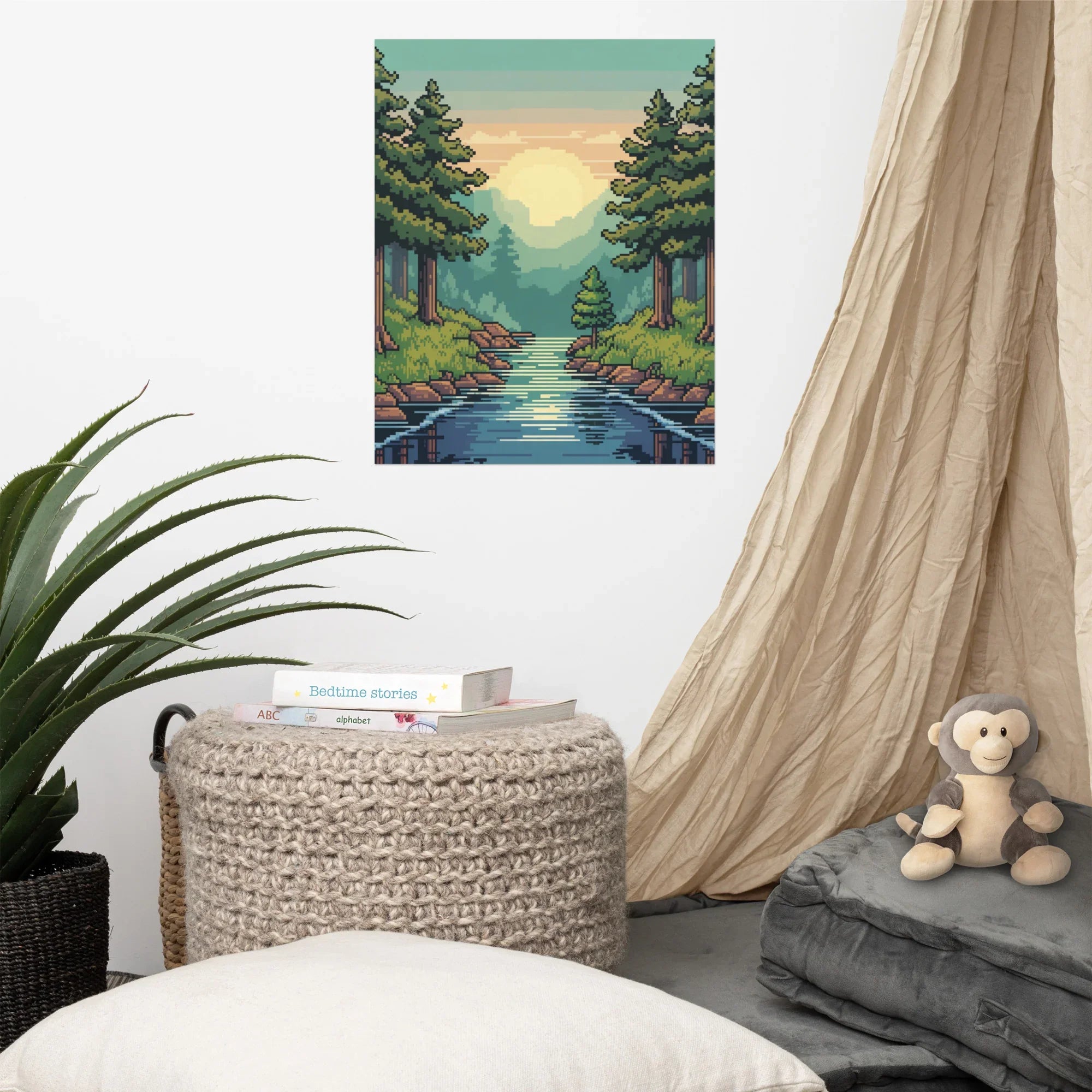 Pixel Art Forest Landscape – Retro Gaming Wall Art for Gamer Rooms - RaZits