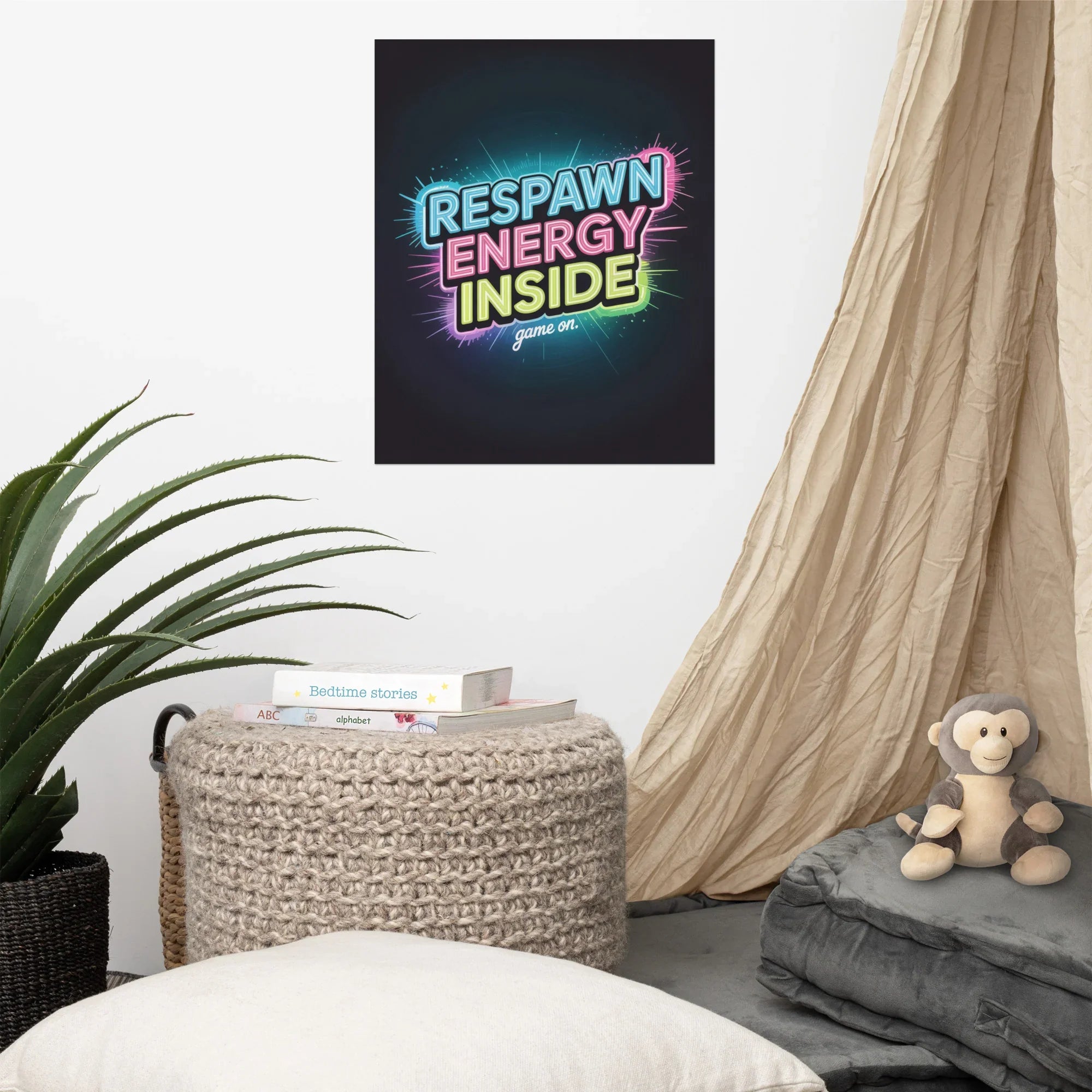 Respawn Energy Inside – Neon Gamer Motivation Wall Art - RaZits