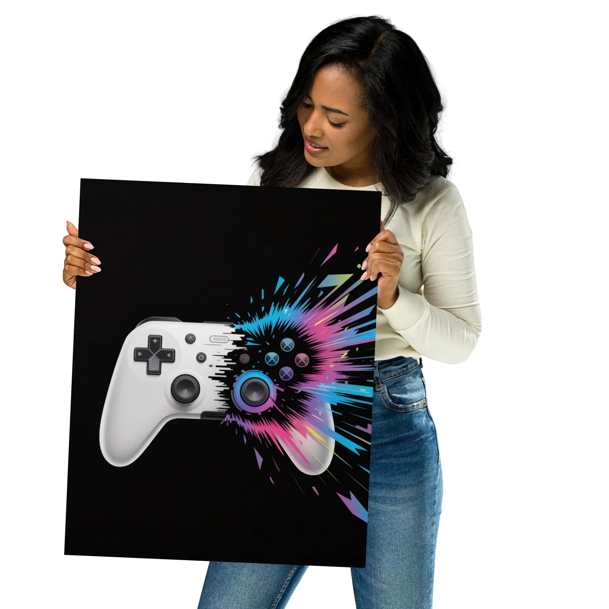 Gaming Controller Wall Art – Futuristic Digital Gamer Poster with Neon Explosion Design - RaZits