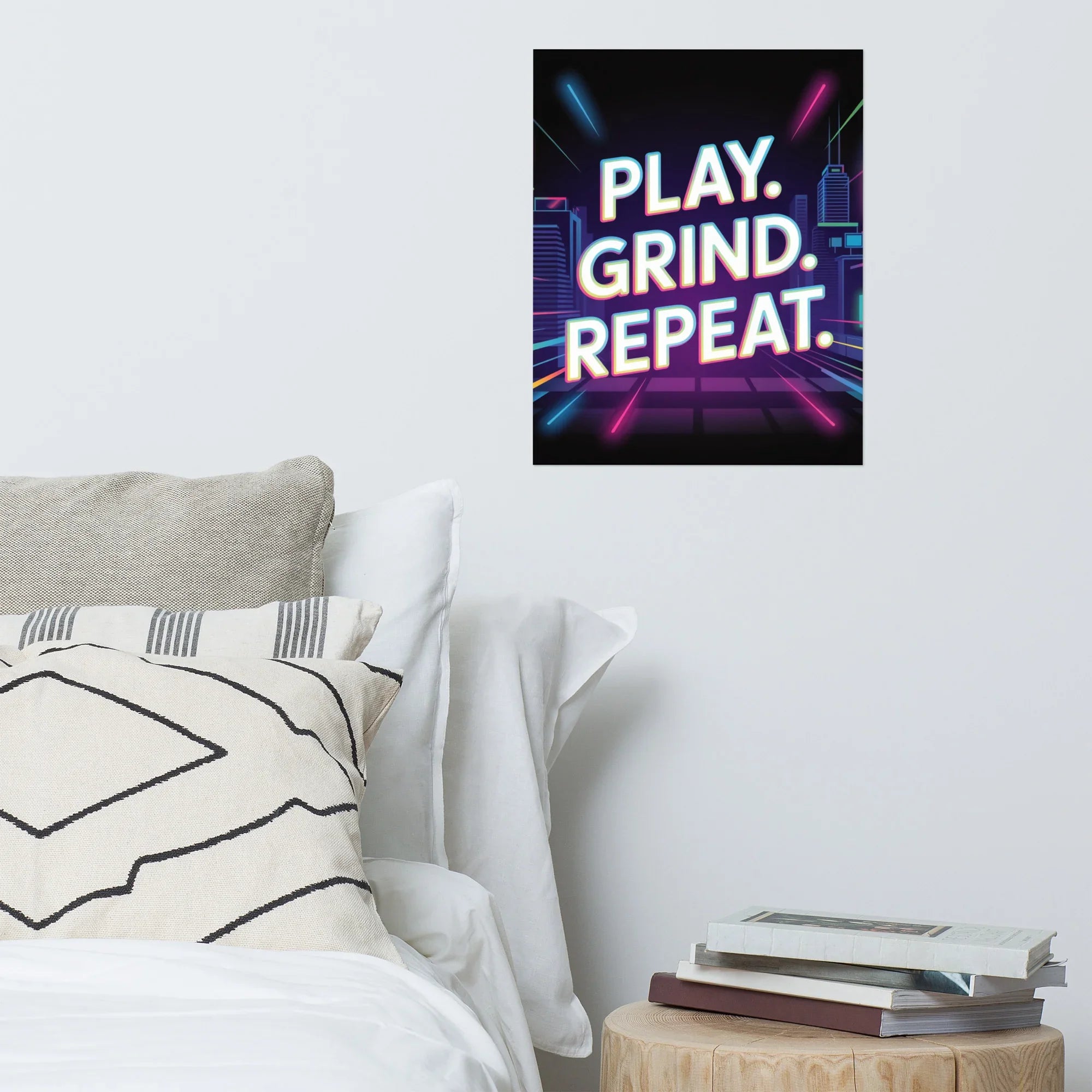 Play Grind Repeat Neon Gaming Wall Art – Motivational Gamer Room Decor - RaZits
